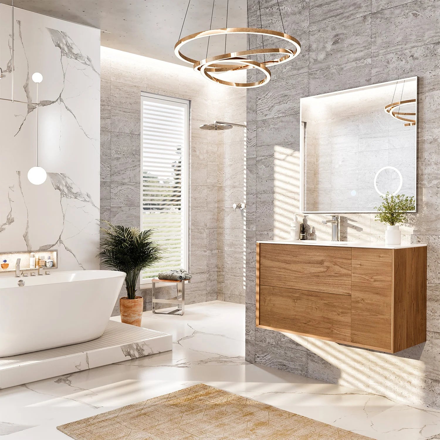EVIVA Prancer 44 Inch Oak Wall Mount Bathroom Vanity - Bathroom Design Center