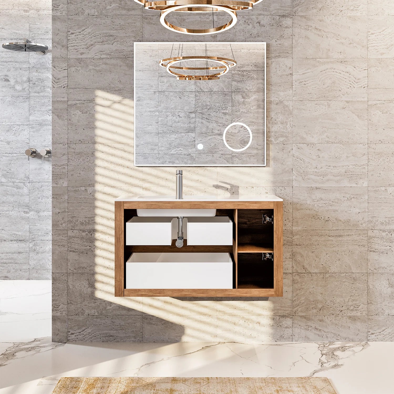 EVIVA Prancer 44 Inch Oak Wall Mount Bathroom Vanity - Bathroom Design Center