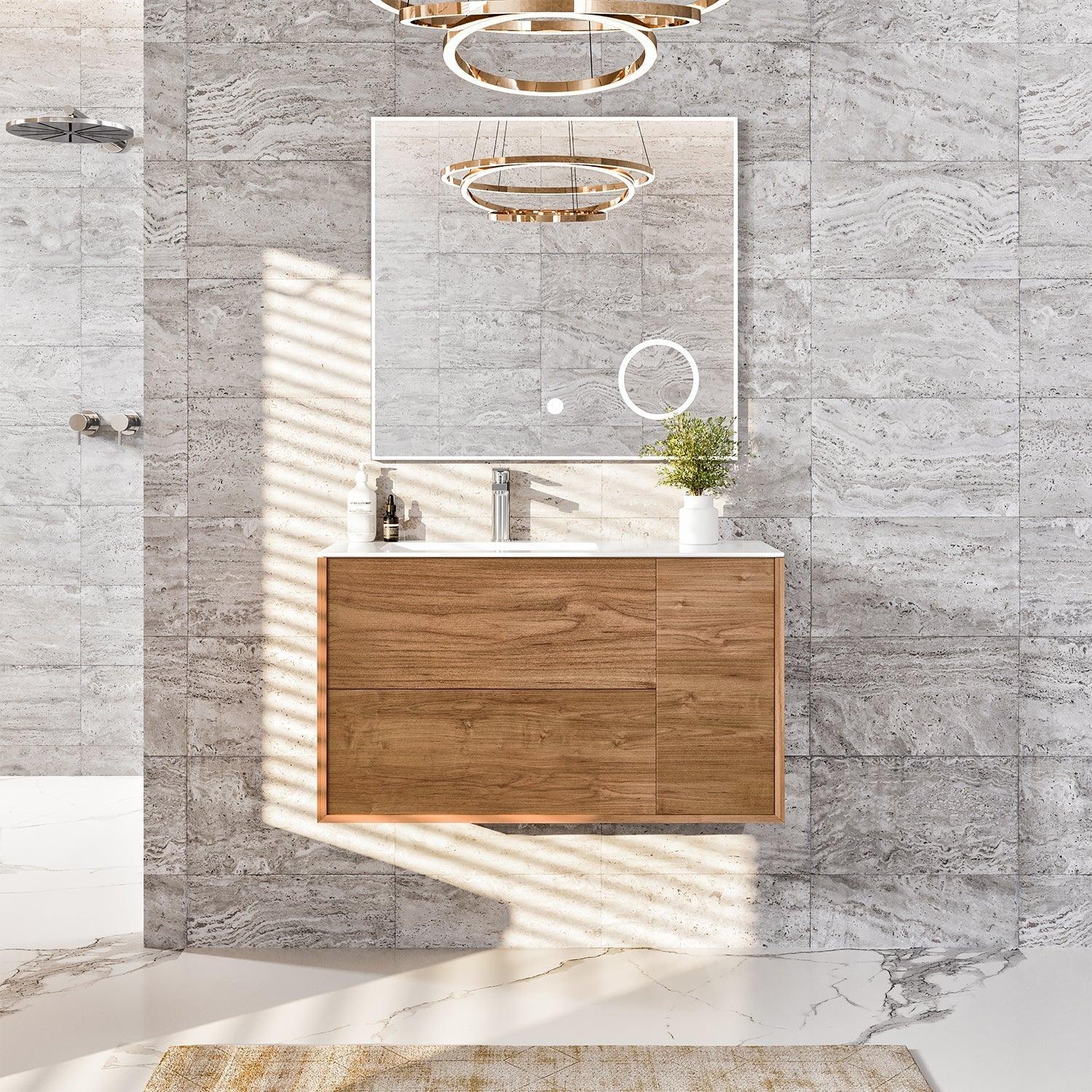 EVIVA Prancer 44 Inch Oak Wall Mount Bathroom Vanity - Bathroom Design Center