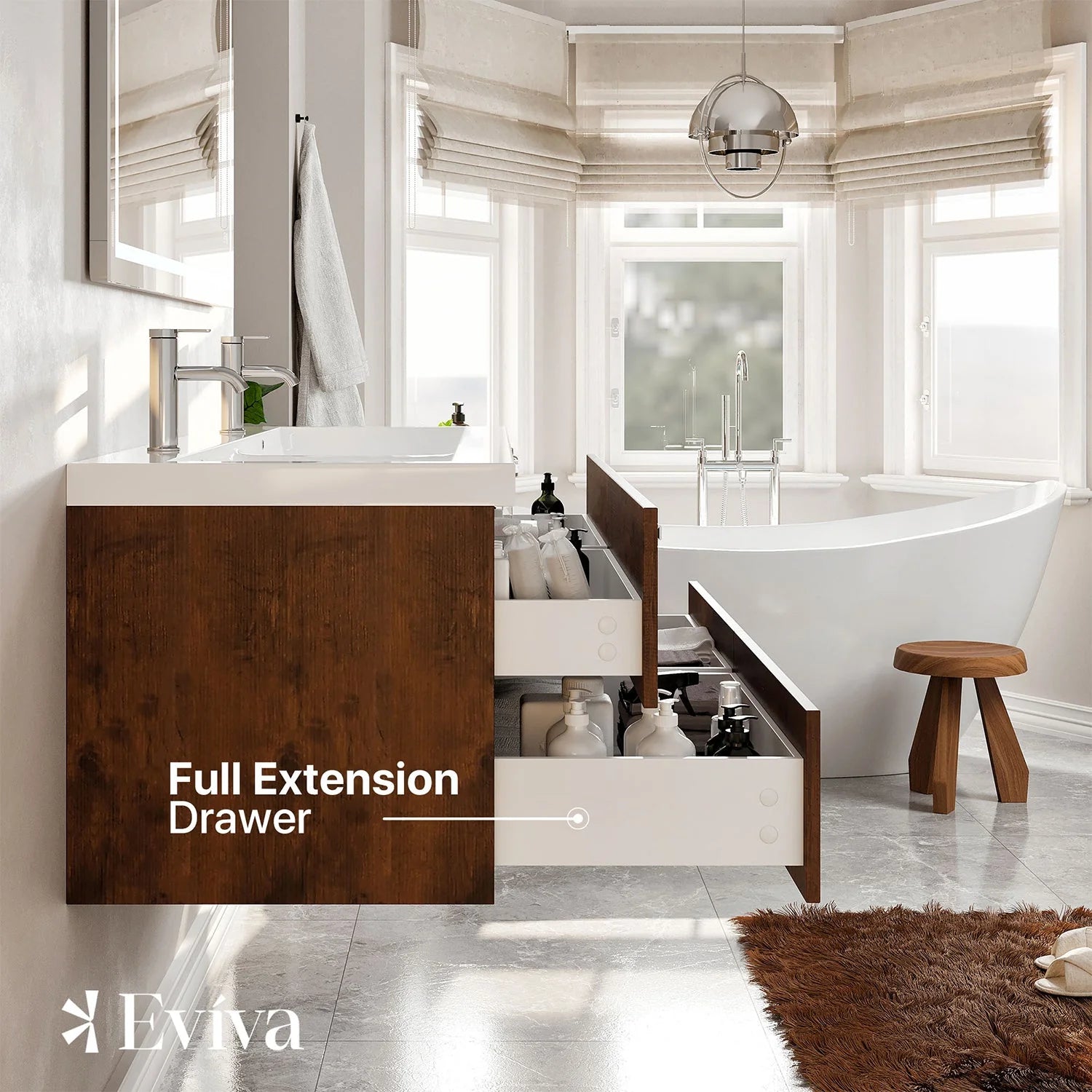 Eviva Surf 57" Modern Bathroom Vanity Set with Integrated White Acrylic Double Sink - Bathroom Design Center