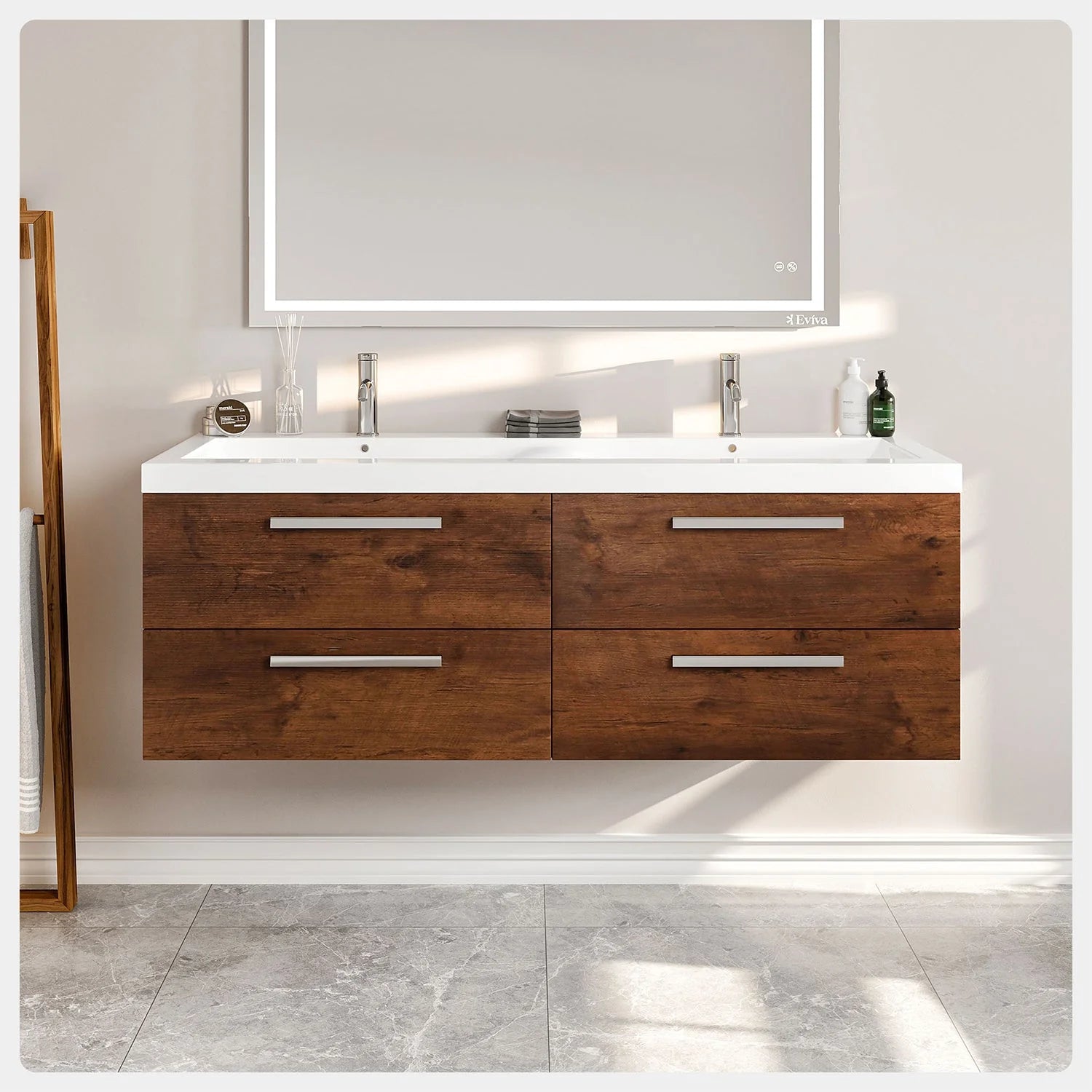 Eviva Surf 57" Modern Bathroom Vanity Set with Integrated White Acrylic Double Sink - Bathroom Design Center