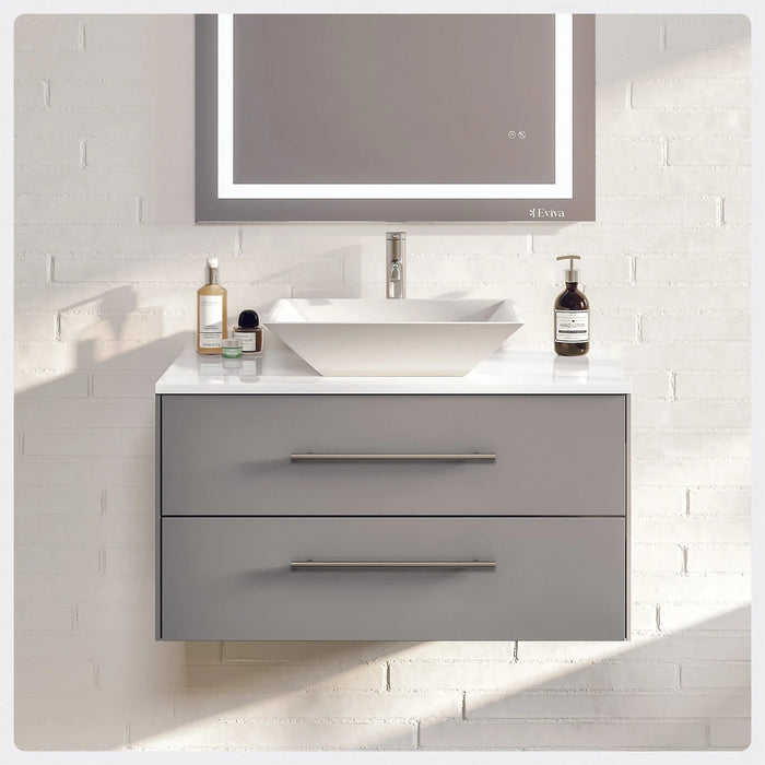 Eviva Totti Wave Modern Bathroom Vanity w/ Super White Man-Made Stone Top & Sink
