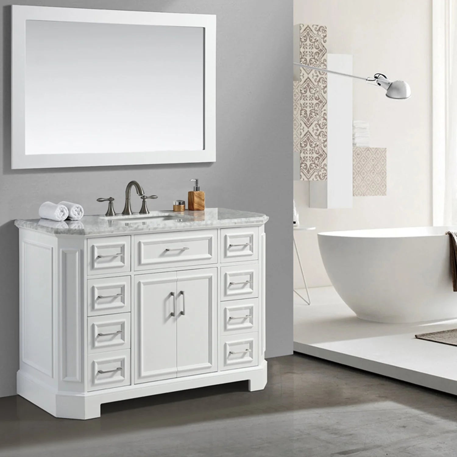 Eviva Glory Bathroom Vanity with Carrara Marble Countertop and Porcelain Sink - Bathroom Design Center