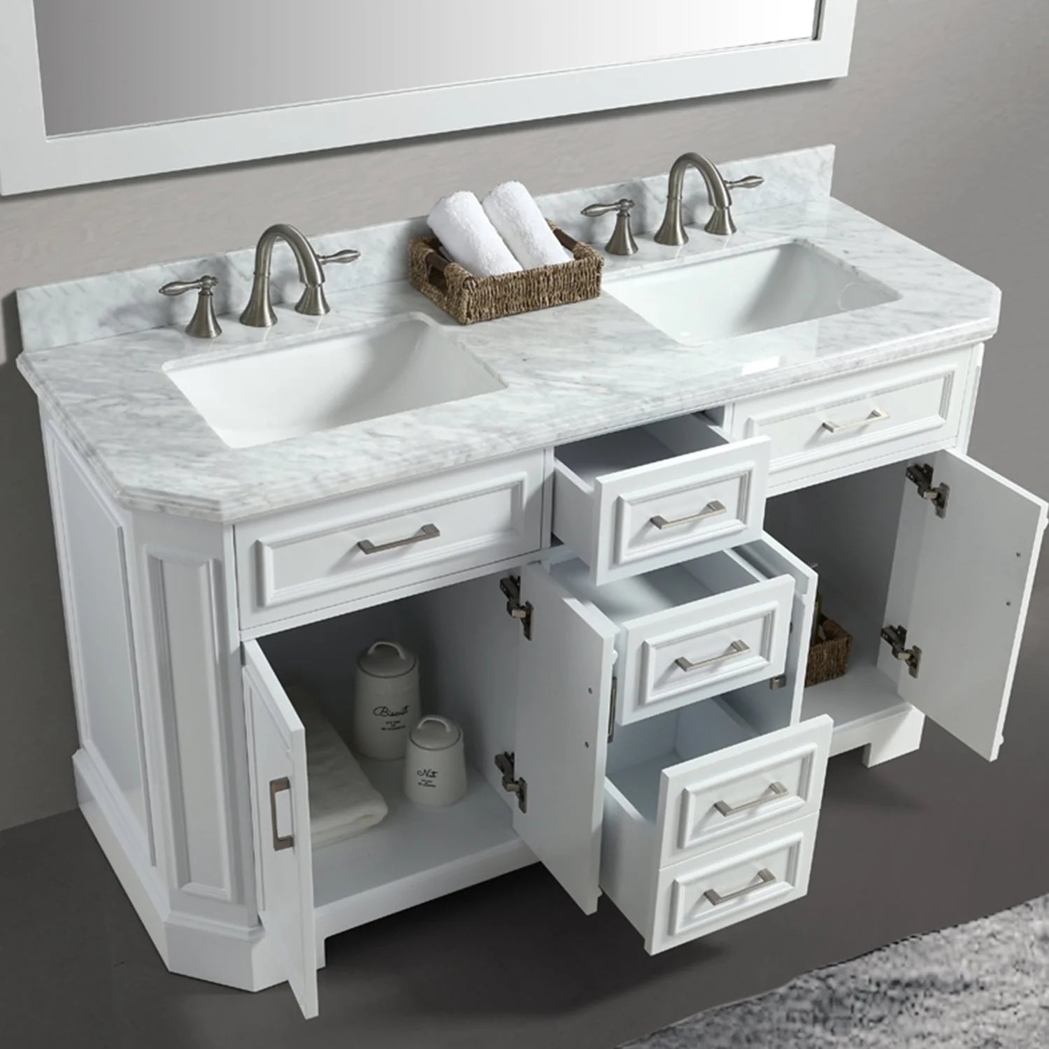 Eviva Glory Bathroom Vanity with Carrara Marble Countertop and Porcelain Sink - Bathroom Design Center
