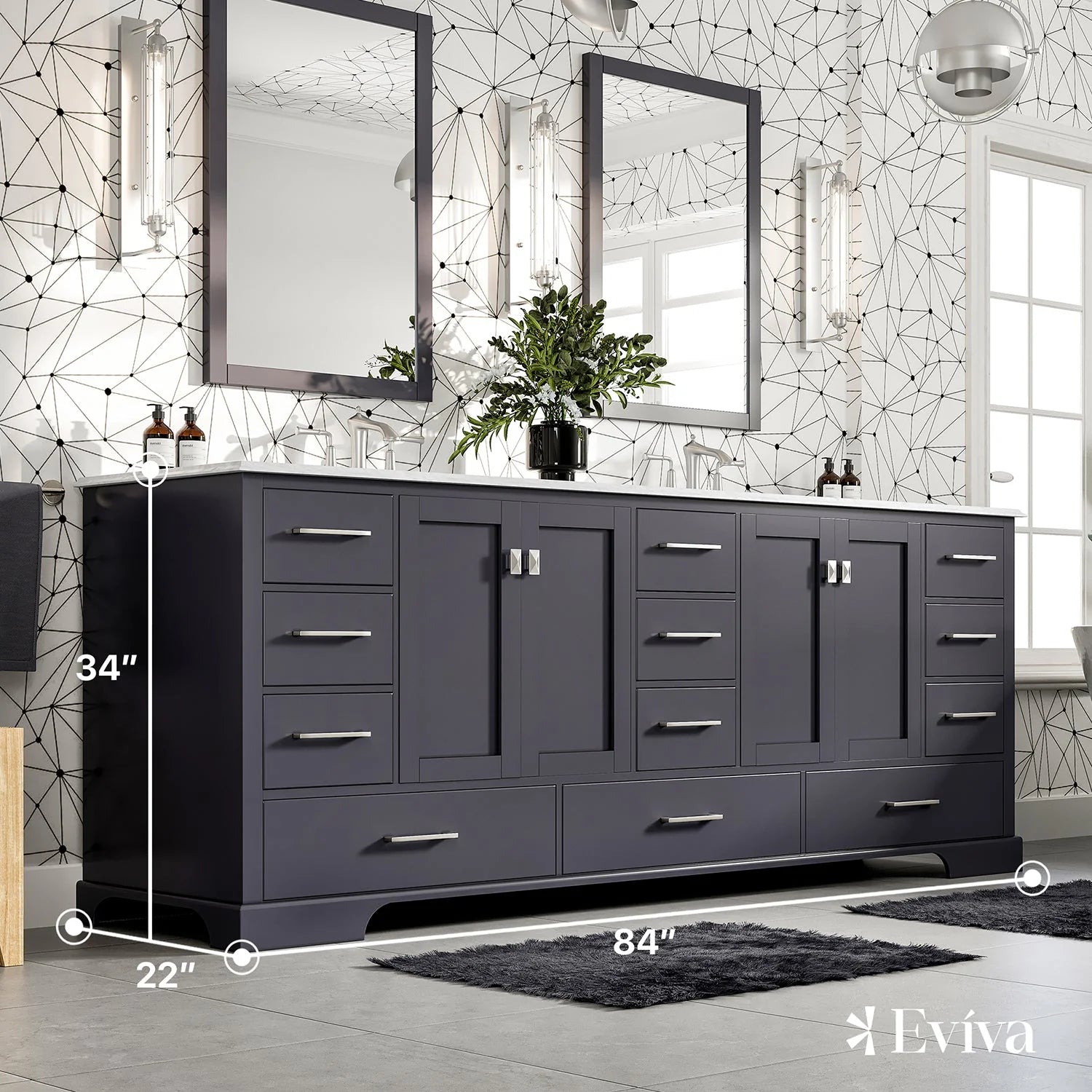 Eviva Storehouse 84" Bathroom Vanity w/ White Carrara Top - Bathroom Design Center