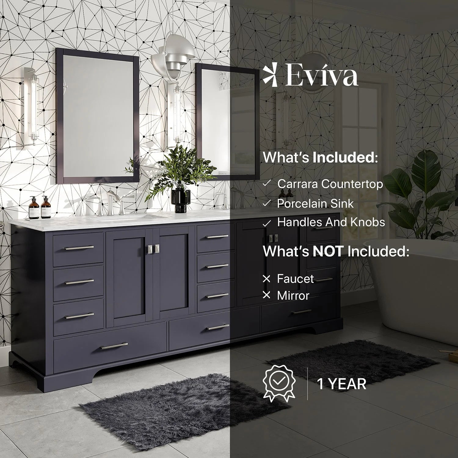 Eviva Storehouse 84" Bathroom Vanity w/ White Carrara Top - Bathroom Design Center