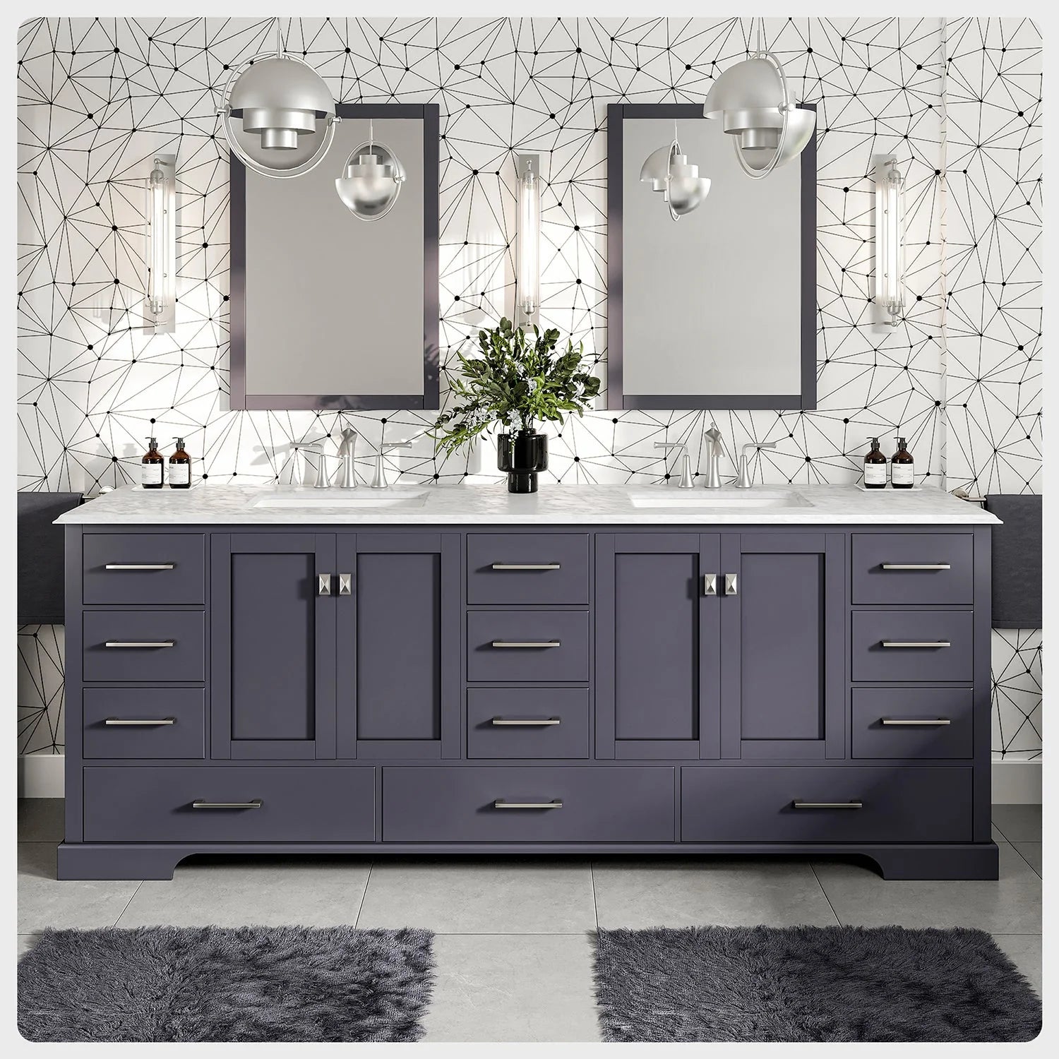 Eviva Storehouse 84" Bathroom Vanity w/ White Carrara Top - Bathroom Design Center