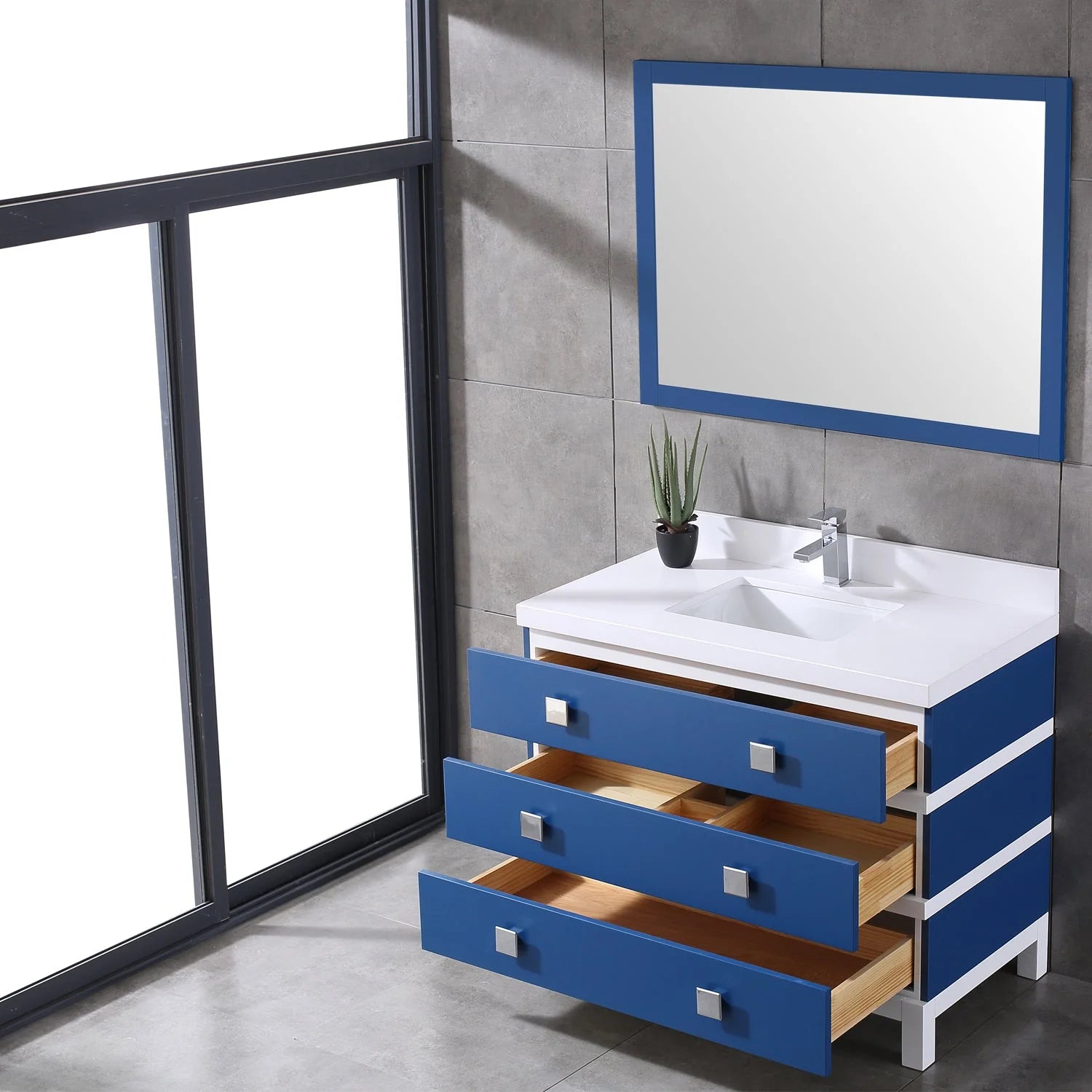Eviva Sydney 42 Inch Bathroom Vanity with Solid Quartz Countertop - Bathroom Design Center