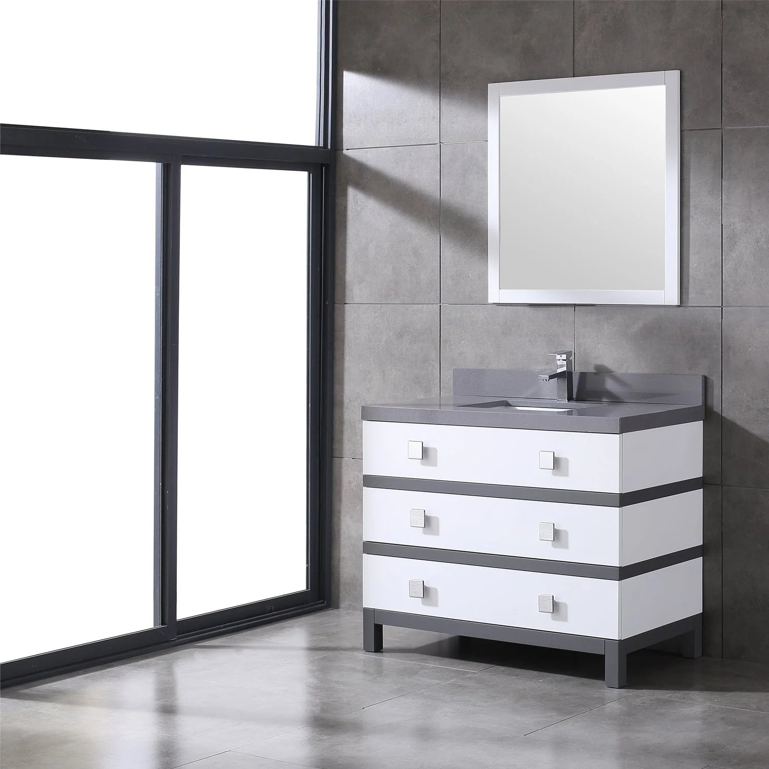 Eviva Sydney 42 Inch Bathroom Vanity with Solid Quartz Countertop - Bathroom Design Center