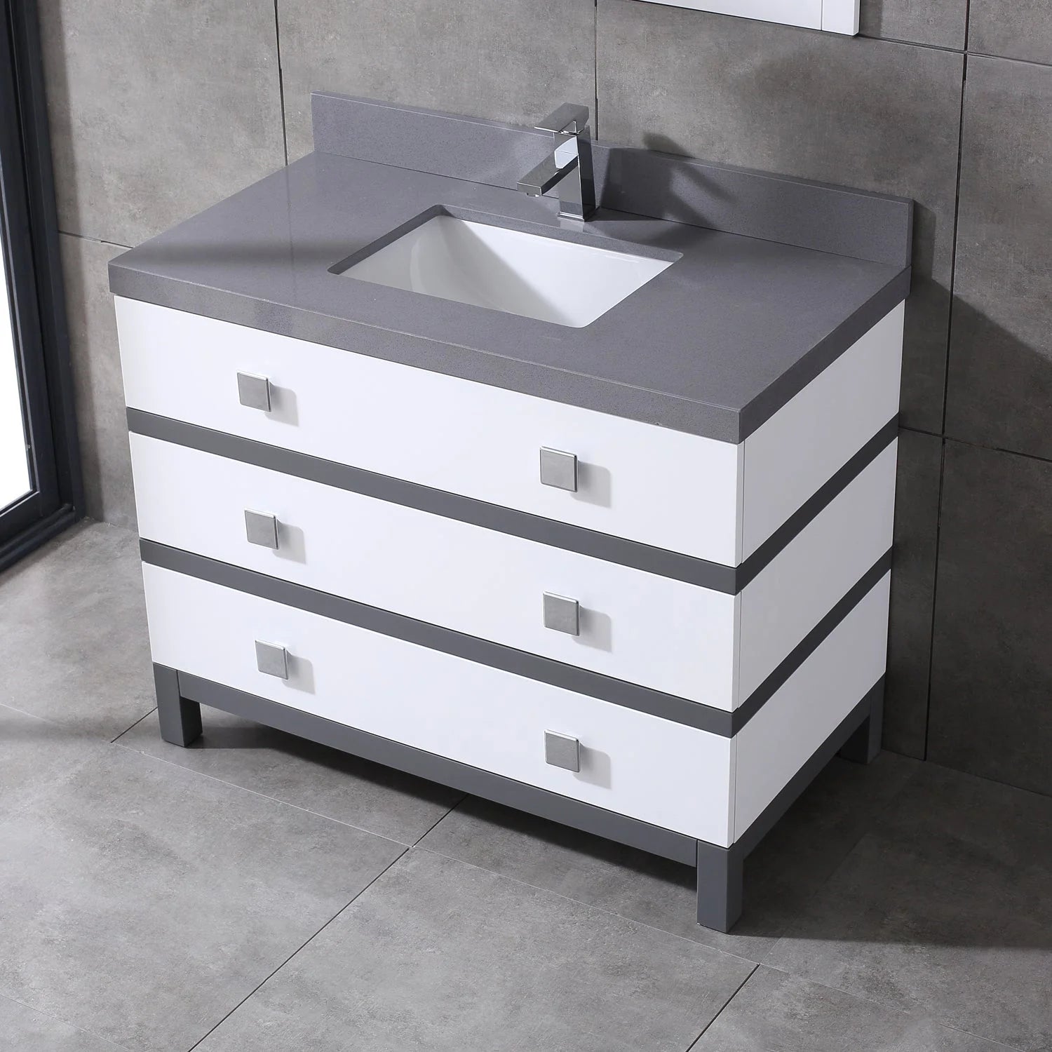 Eviva Sydney 42 Inch Bathroom Vanity with Solid Quartz Countertop - Bathroom Design Center