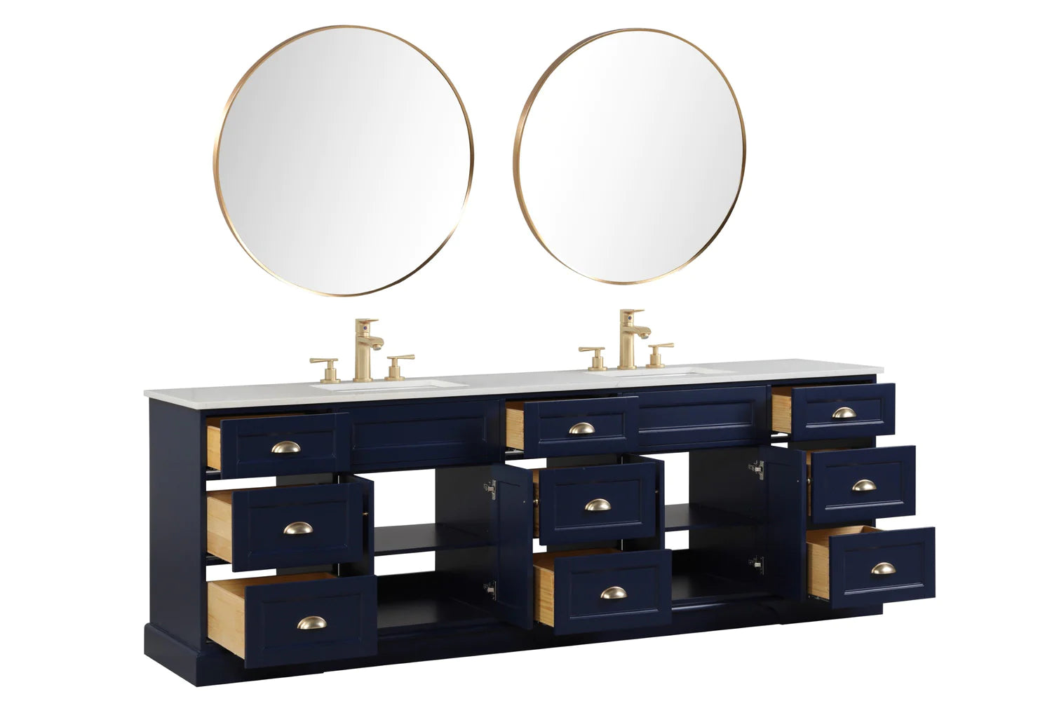 Eviva Epic Double Vanity with White Quartz Top and Gold Hardware - 84" and 96" - Bathroom Design Center