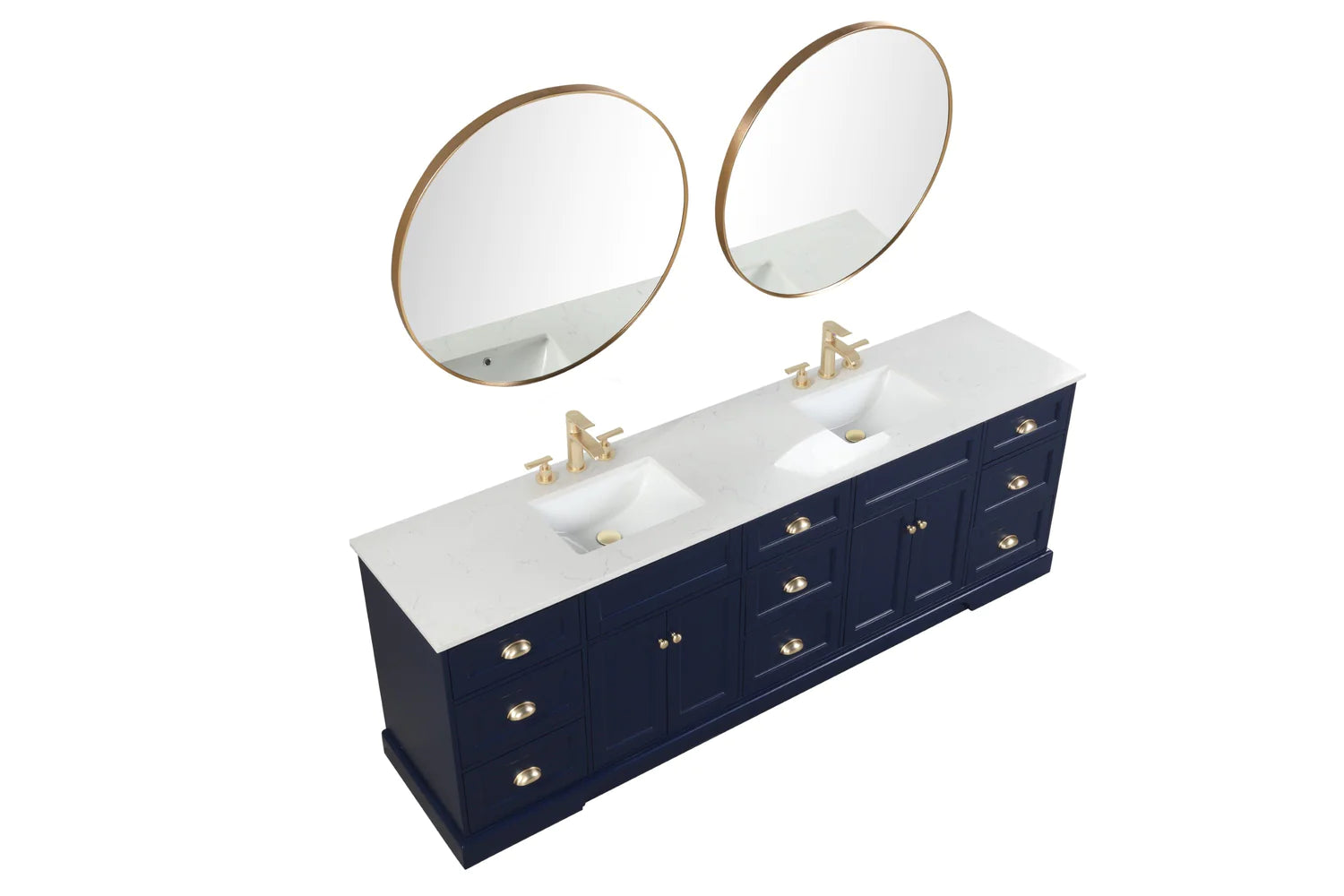 Eviva Epic Double Vanity with White Quartz Top and Gold Hardware - 84" and 96" - Bathroom Design Center