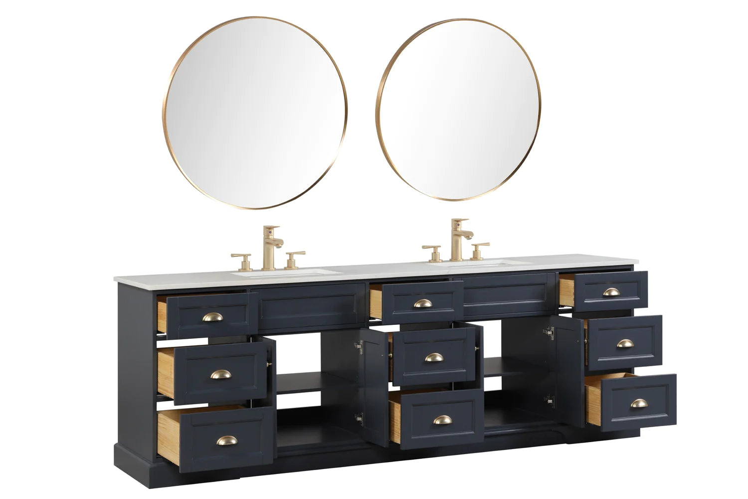 Eviva Epic Double Vanity with White Quartz Top and Gold Hardware - 84" and 96" - Bathroom Design Center