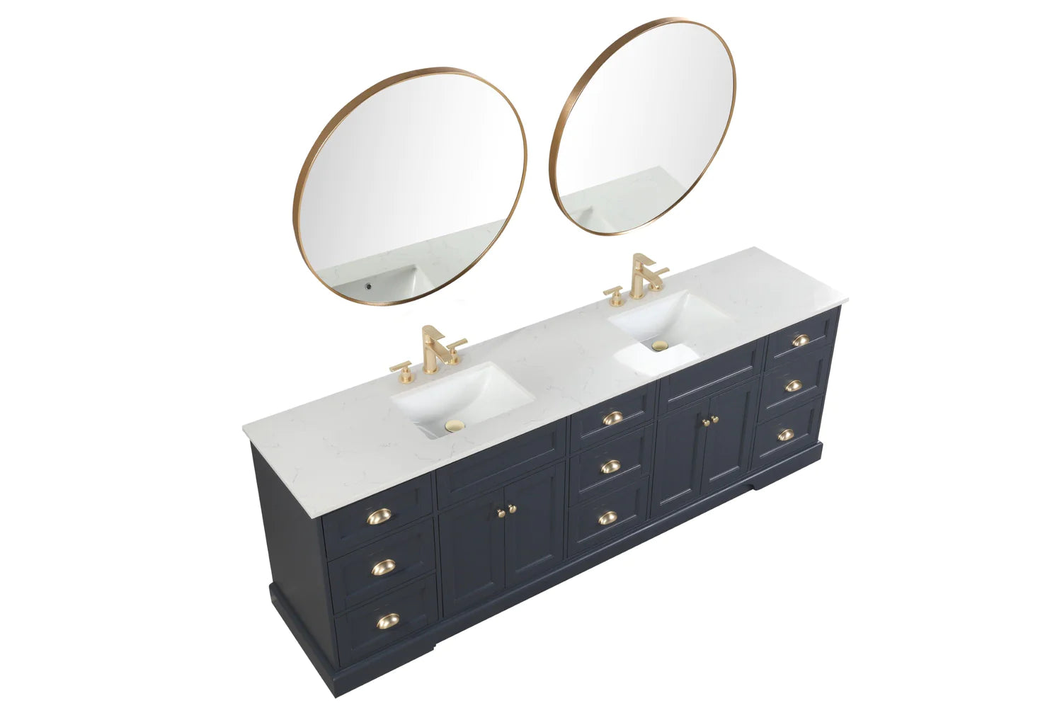 Eviva Epic Double Vanity with White Quartz Top and Gold Hardware - 84" and 96" - Bathroom Design Center