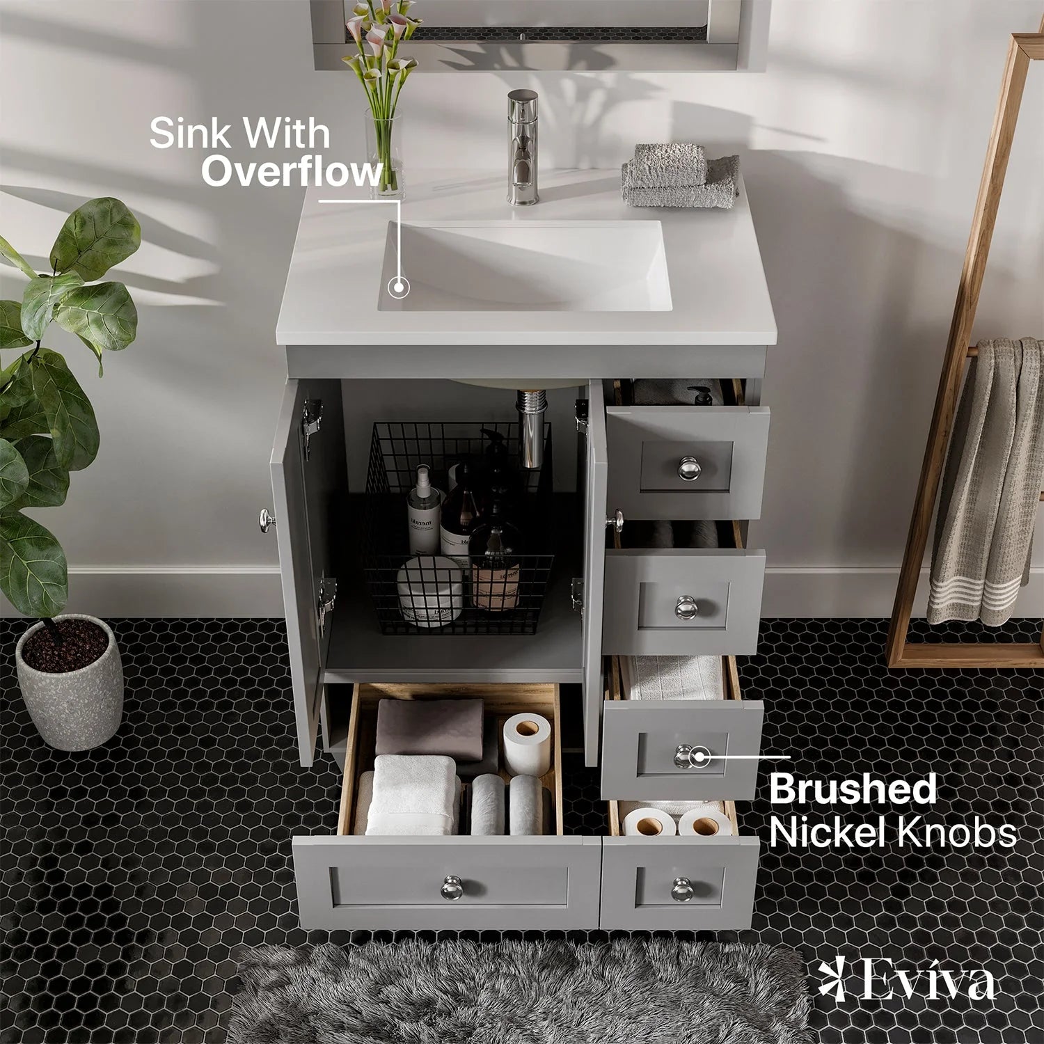 Eviva Acclaim Transitional Bathroom Vanity w/ White Quartz Top - Bathroom Design Center