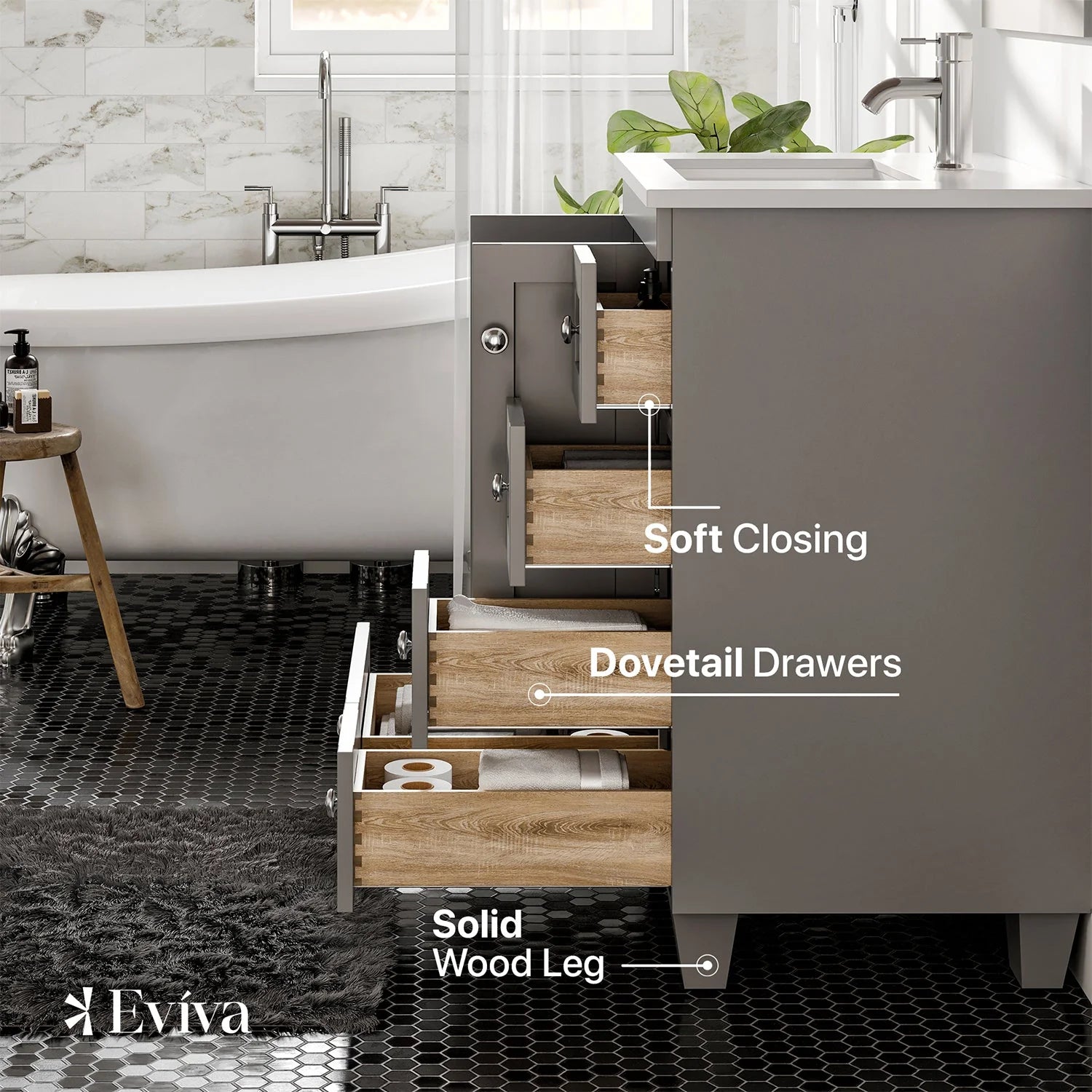 Eviva Acclaim Transitional Bathroom Vanity w/ White Quartz Top - Bathroom Design Center