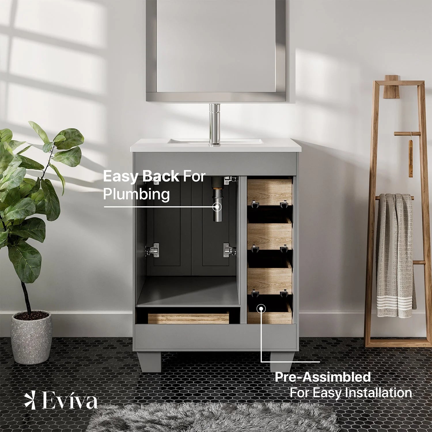 Eviva Acclaim Transitional Bathroom Vanity w/ White Quartz Top - Bathroom Design Center