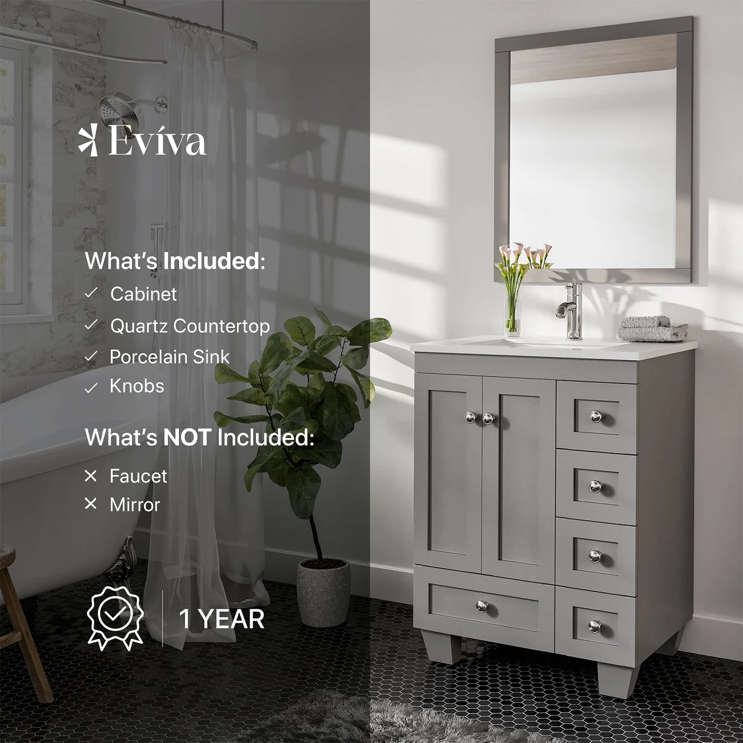 Eviva Acclaim Transitional Bathroom Vanity w/ White Quartz Top - Bathroom Design Center