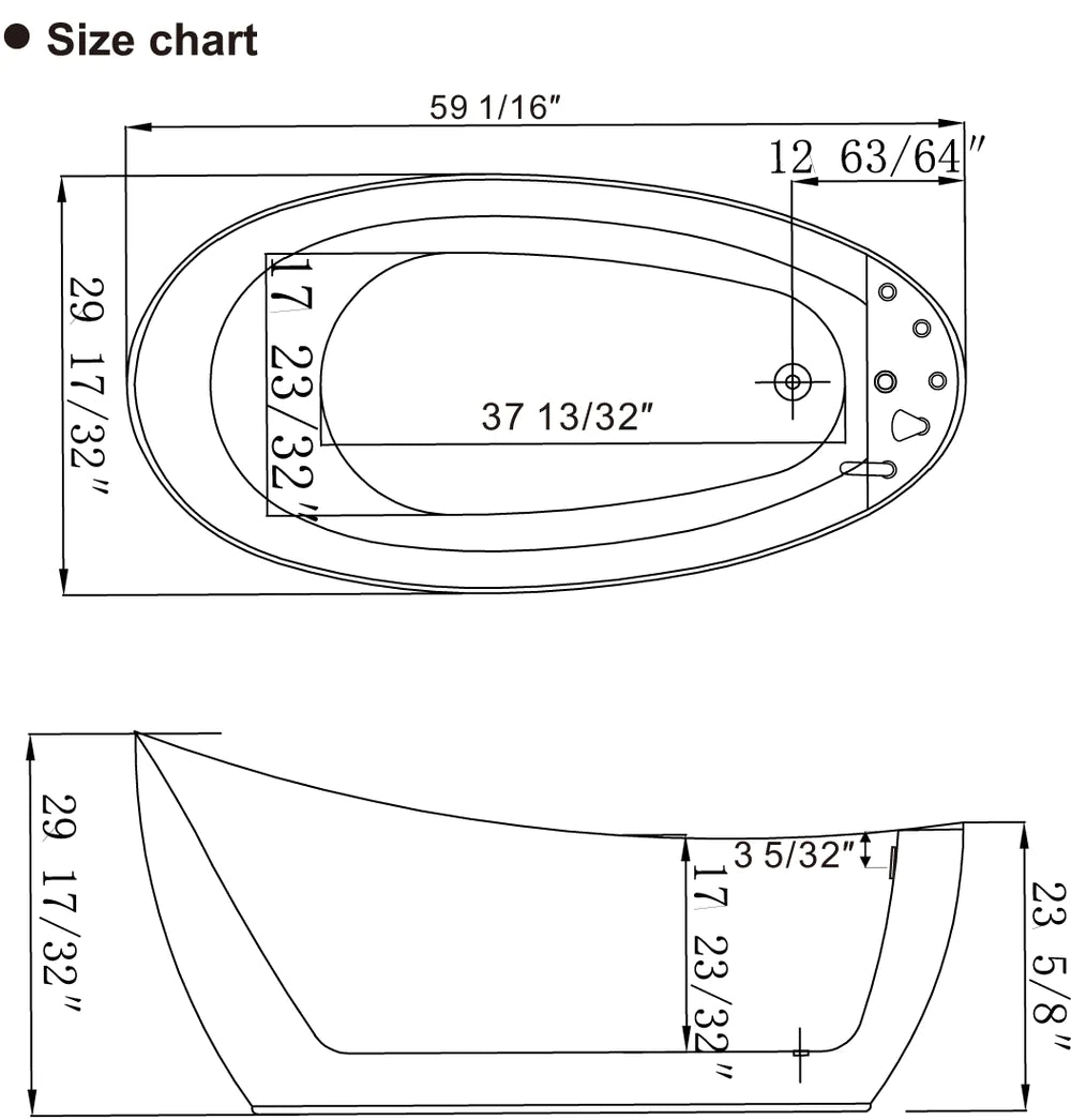 Empava 59 in. Acrylic Oval Whirlpool Freestanding Bathtub - Bathroom Design Center