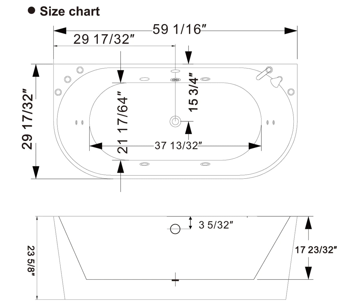 Empava 59AIS06 59" Whirlpool Acrylic Alcove Hydromassage Bathtub - Bathroom Design Center