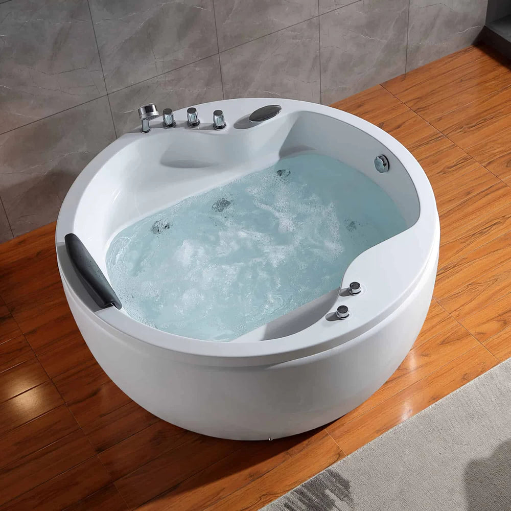 Empava 59 in. Japanese Style Round Whirlpool Acrylic Hydromassage Round Tub - Bathroom Design Center