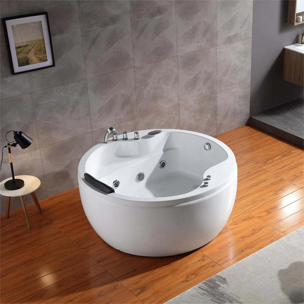 Empava 59 in. Japanese Style Round Whirlpool Acrylic Hydromassage Round Tub - Bathroom Design Center