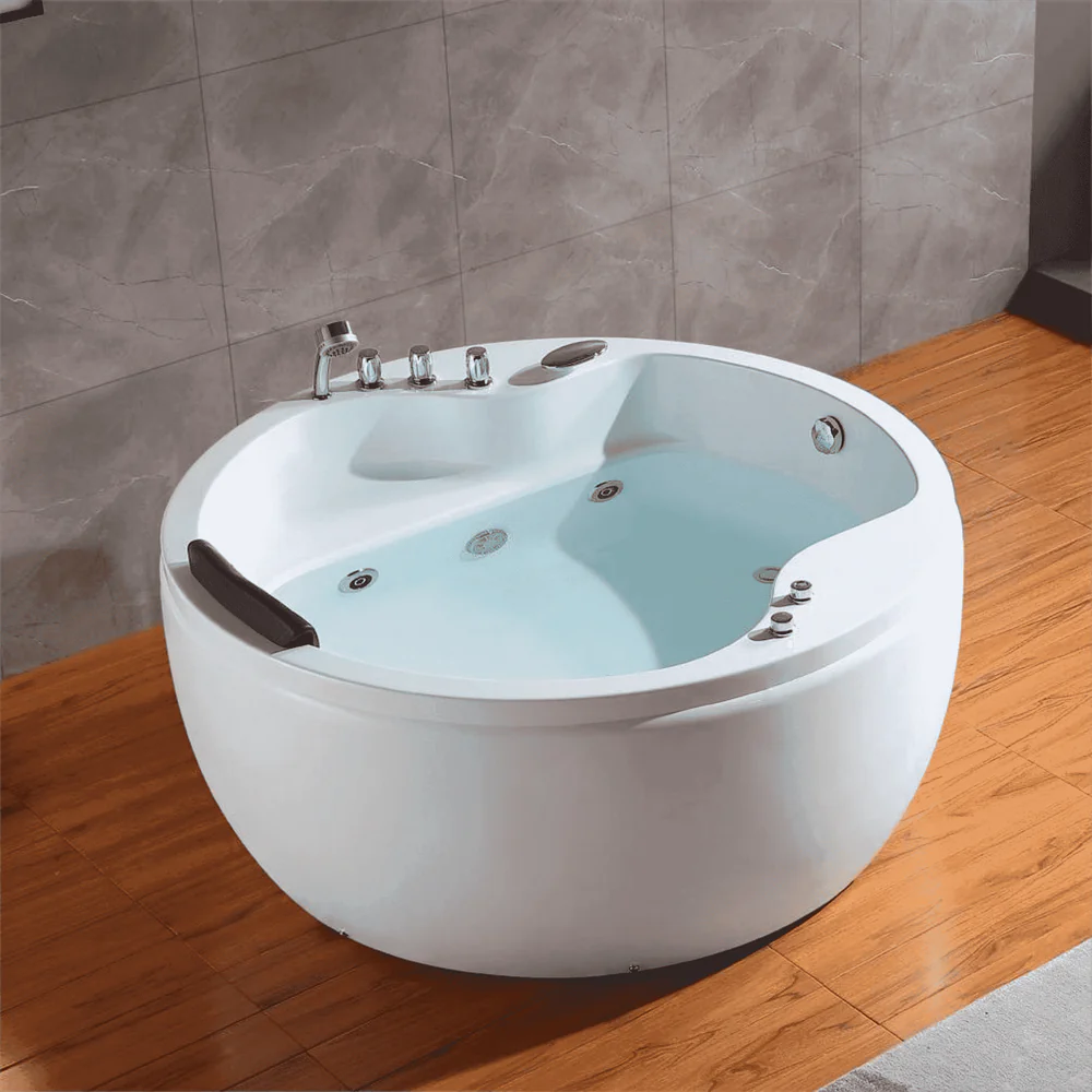 Empava 59 in. Japanese Style Round Whirlpool Acrylic Hydromassage Round Tub - Bathroom Design Center