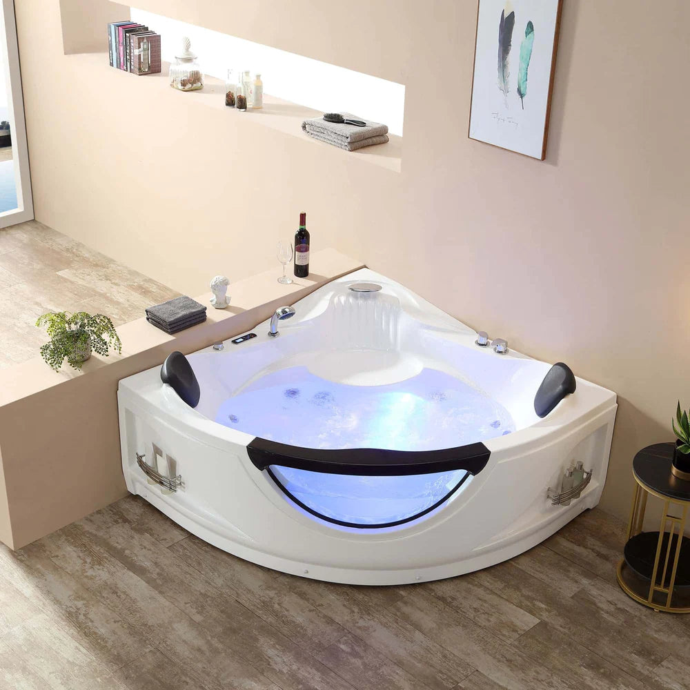 Empava 59 in. Whirlpool Corner Bathtub With Thermostat and Chromatherapy - Bathroom Design Center