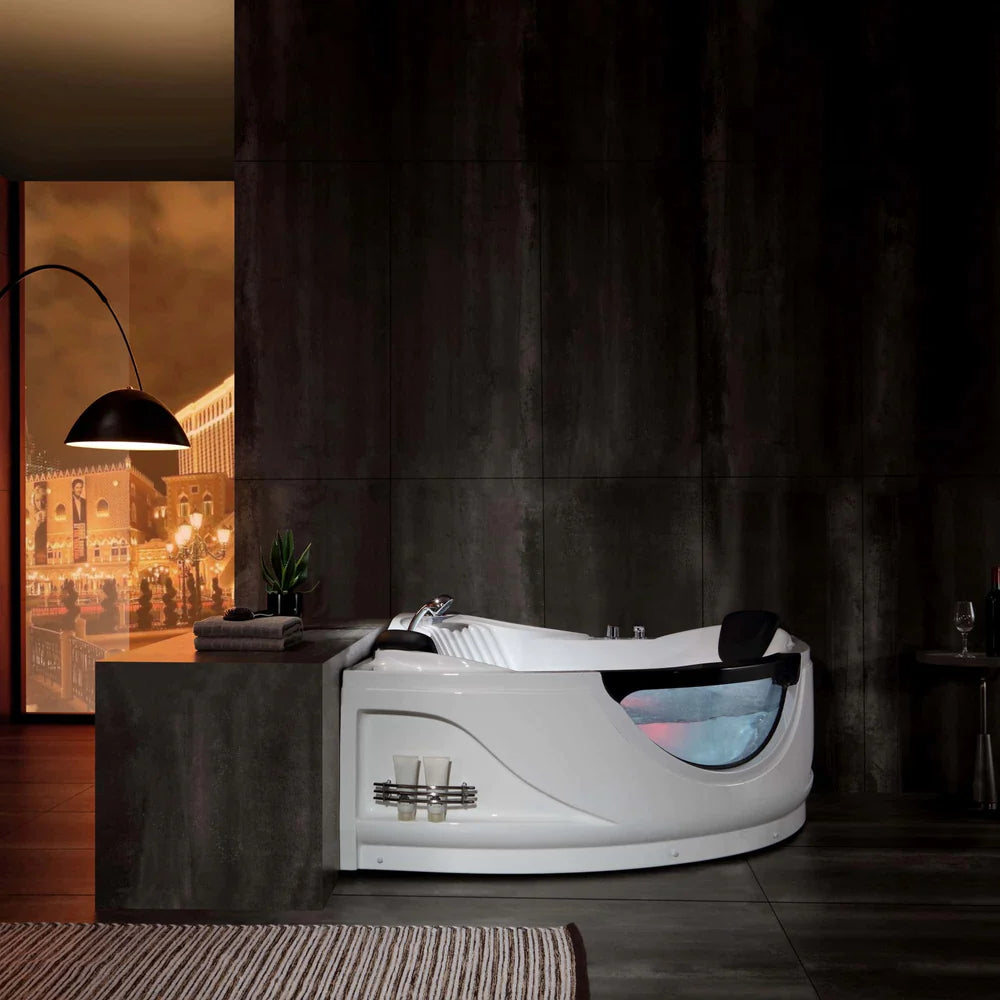 Empava 59 in. Whirlpool Corner Bathtub With Thermostat and Chromatherapy - Bathroom Design Center