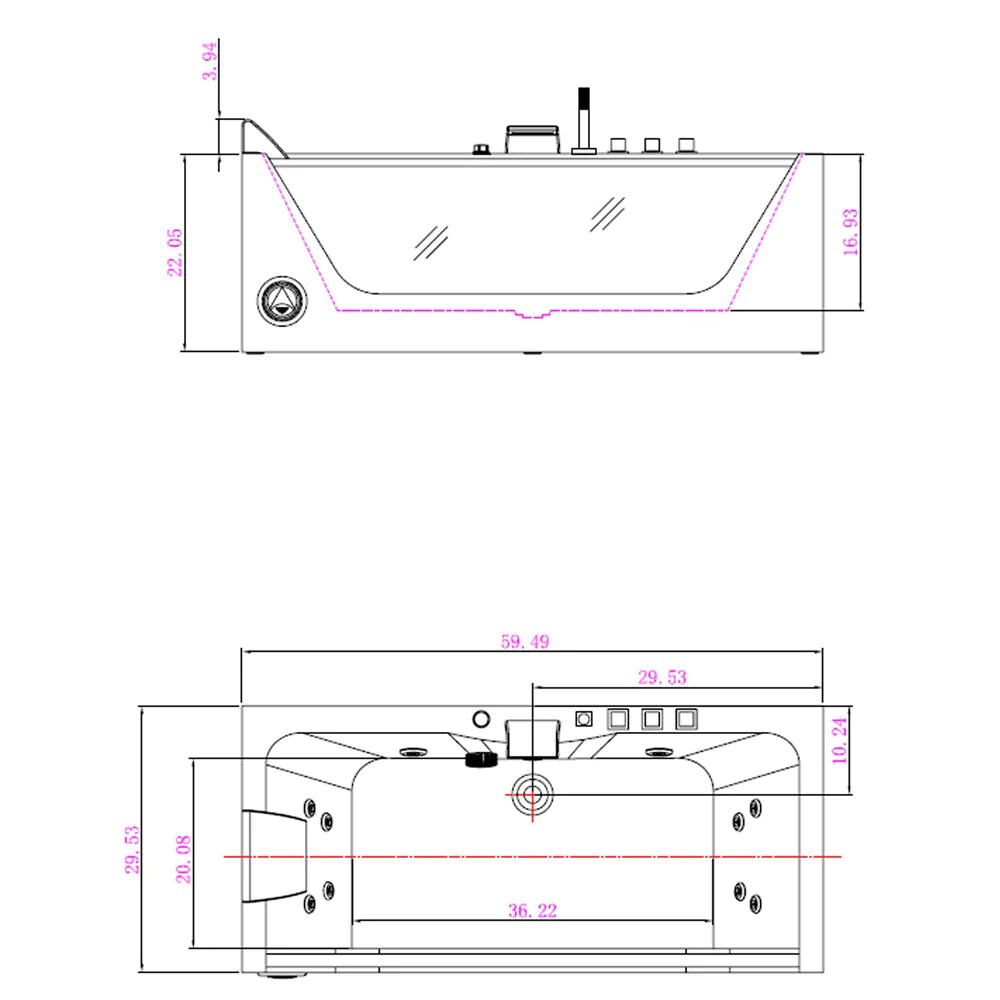 Empava 59 in. Whirlpool Waterfall Faucet Hydromassage Bathtub with Chromatherapy - Bathroom Design Center