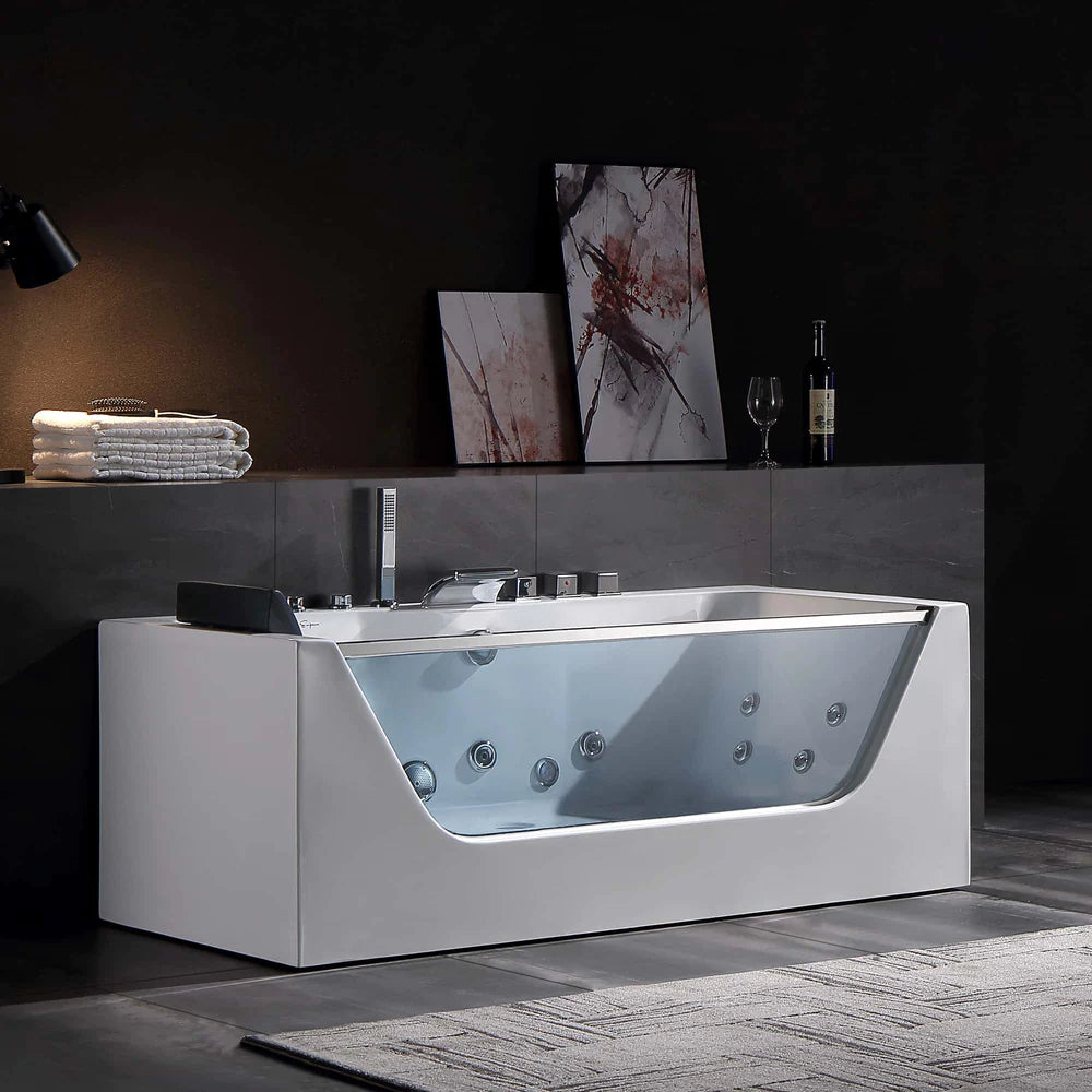 Empava 59 in. Whirlpool Waterfall Faucet Hydromassage Bathtub with Chromatherapy - Bathroom Design Center