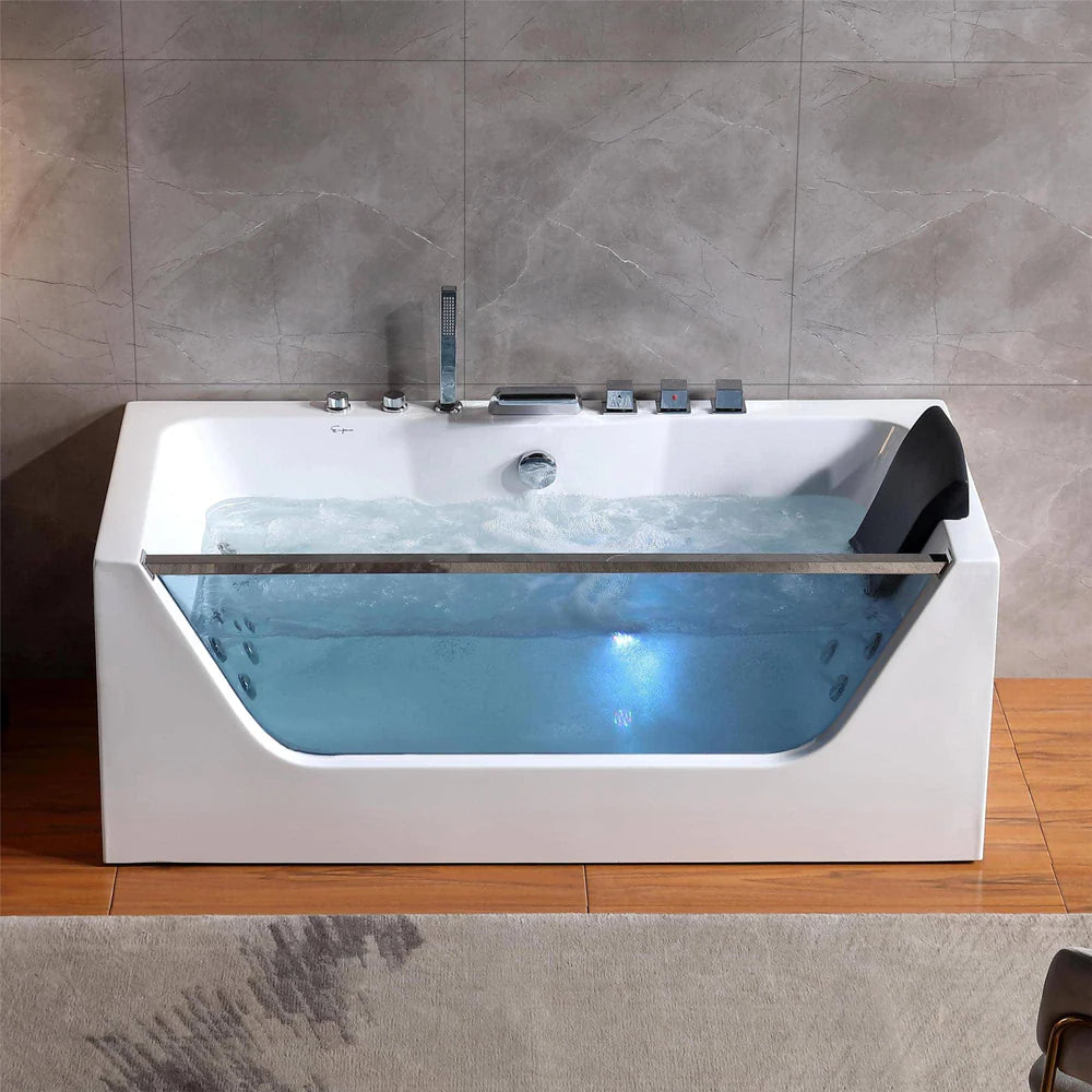 Empava 59 in. Whirlpool Waterfall Faucet Hydromassage Bathtub with Chromatherapy - Bathroom Design Center