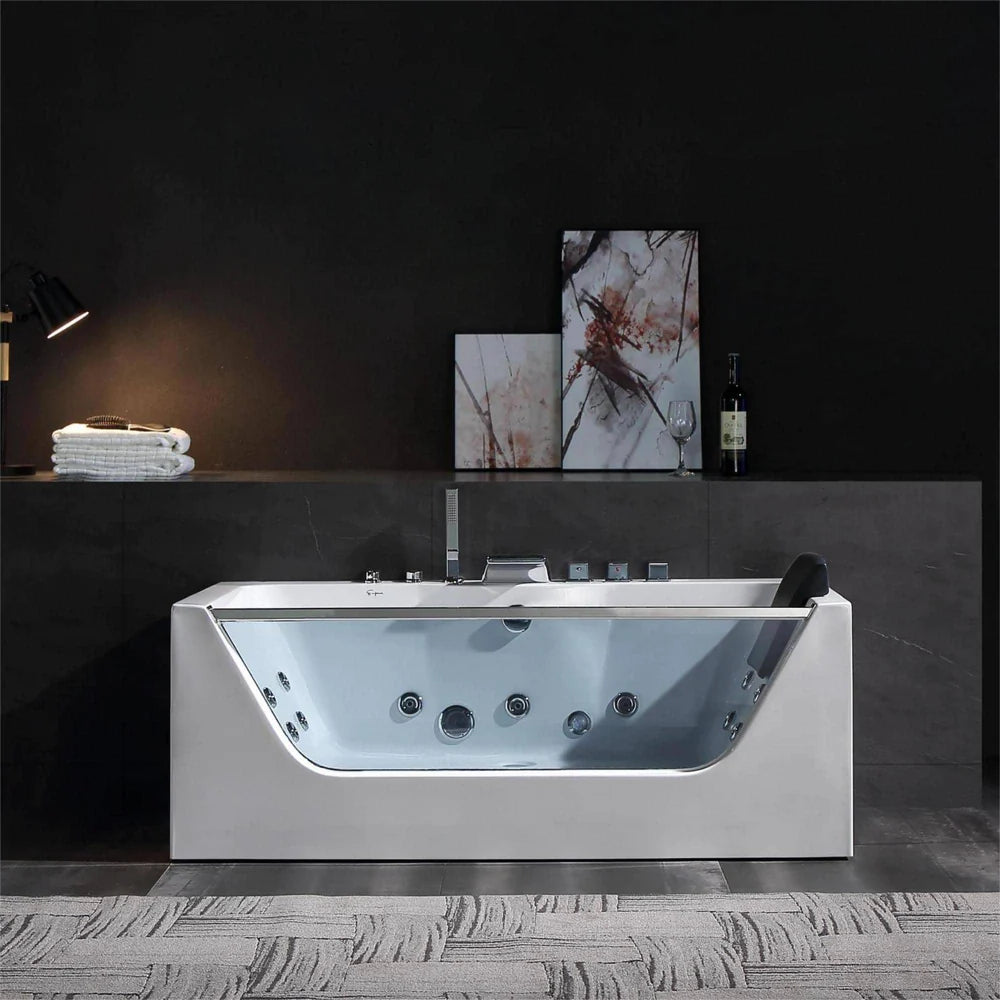 Empava 59 in. Whirlpool Waterfall Faucet Hydromassage Bathtub with Chromatherapy - Bathroom Design Center