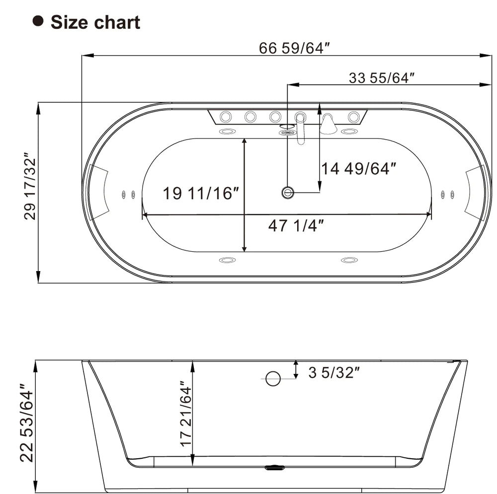 Empava 67AIS01 67" Whirlpool Freestanding Hydromassage Bathtub - Bathroom Design Center