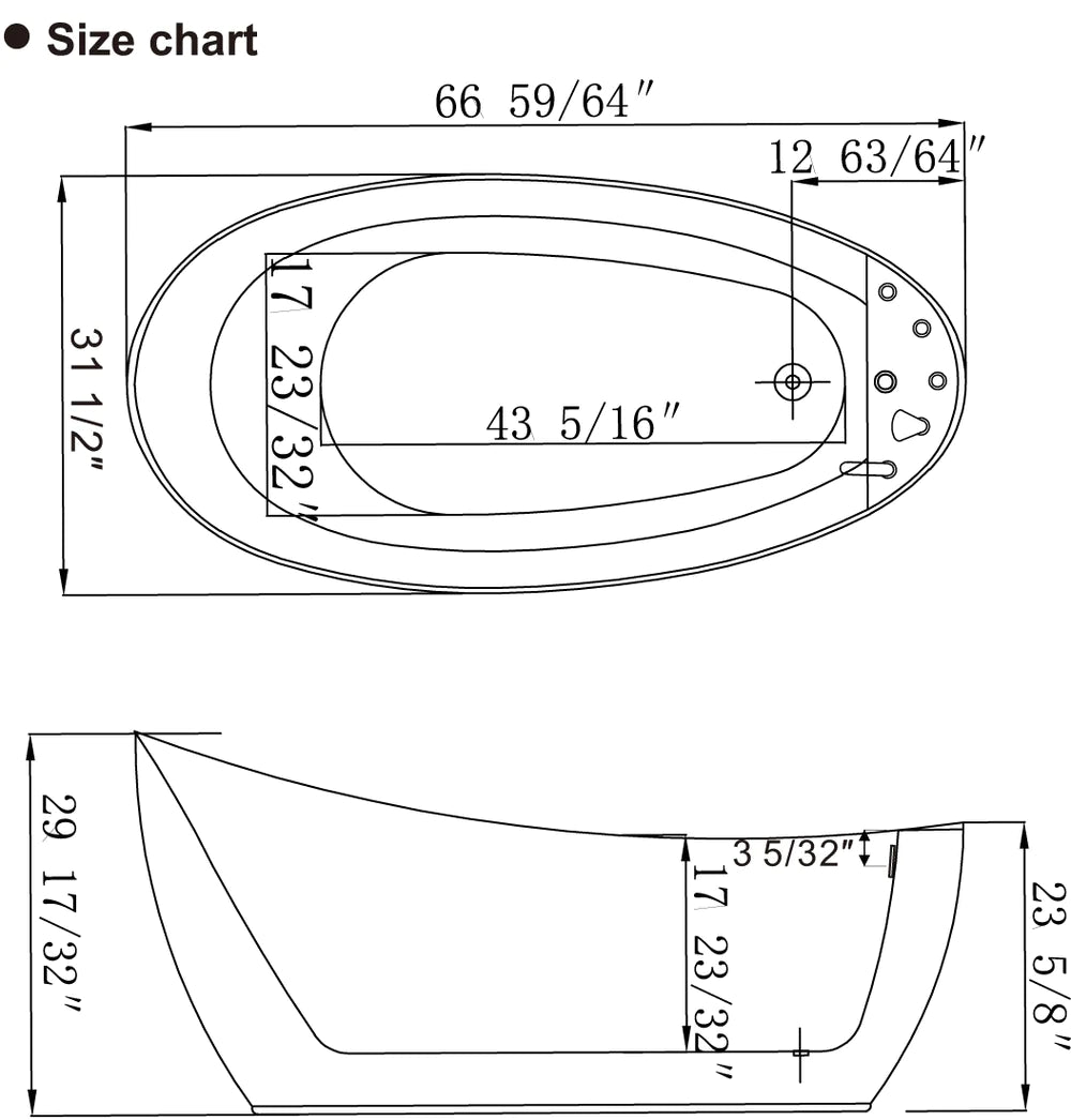 Empava 67AIS05 67" Whirlpool Freestanding Acrylic Bathtub - Bathroom Design Center