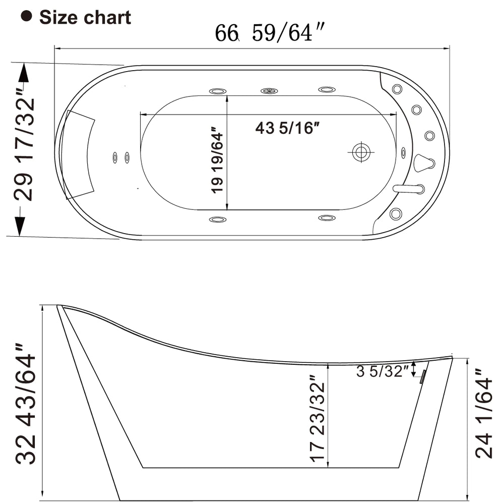 Empava 67AIS09 67" Whirlpool Freestanding Acrylic Bathtub - Bathroom Design Center