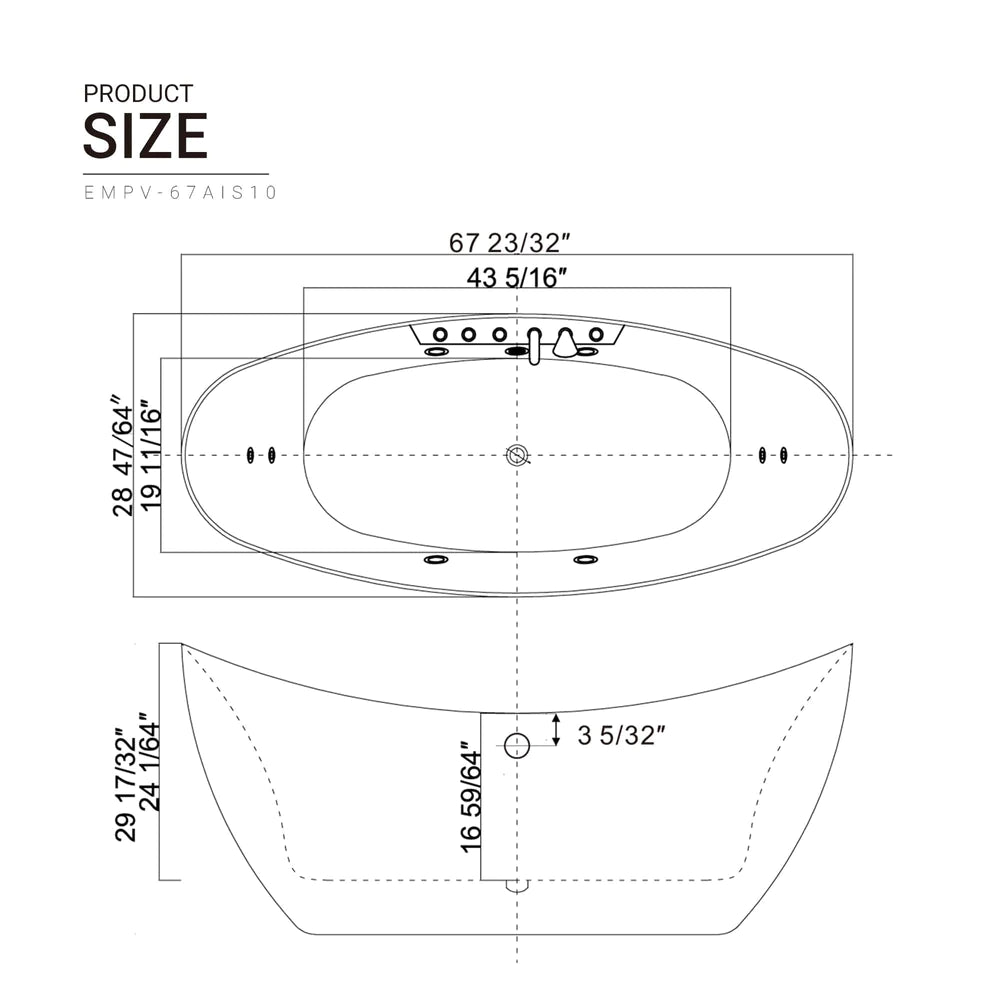 Empava 67AIS10 67" Whirlpool Freestanding Acrylic Bathtub - Bathroom Design Center