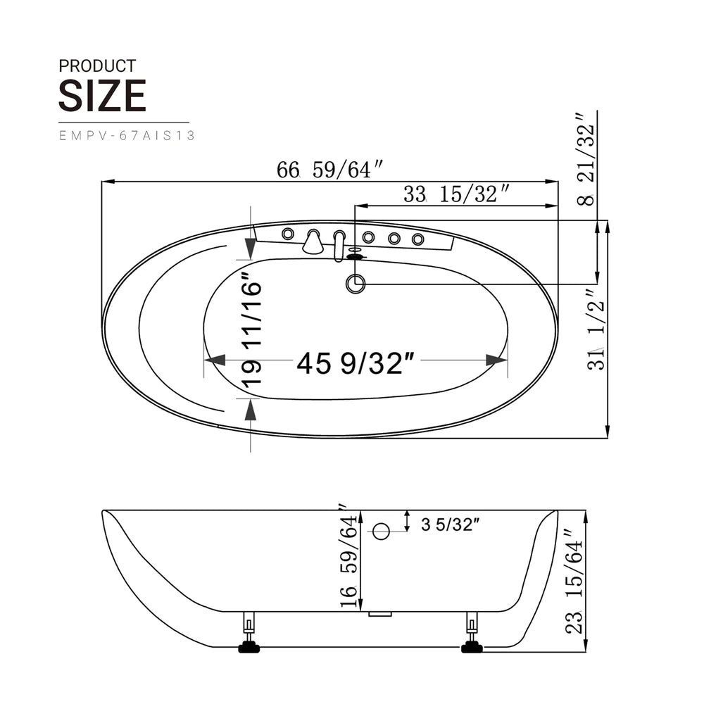 Empava 67AIS13 67" Whirlpool Freestanding Acrylic Bathtub - Bathroom Design Center