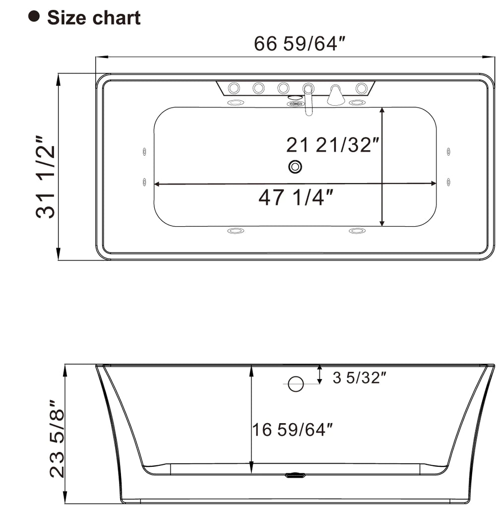 Empava 67AIS16 67 in. Whirlpool Freestanding Acrylic Hydromassage Bathtub - Bathroom Design Center