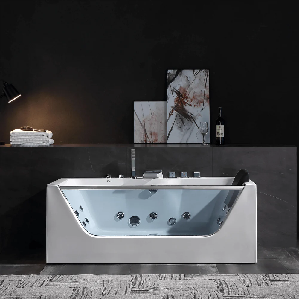 Empava 67 in. Whirlpool Waterfall Faucet Hydromassage Bathtub with Chromatherapy - Bathroom Design Center