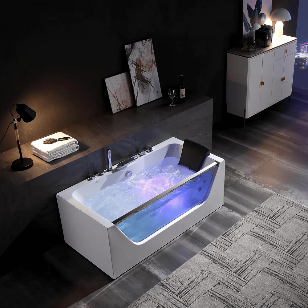 Empava 67 in. Whirlpool Waterfall Faucet Hydromassage Bathtub with Chromatherapy - Bathroom Design Center