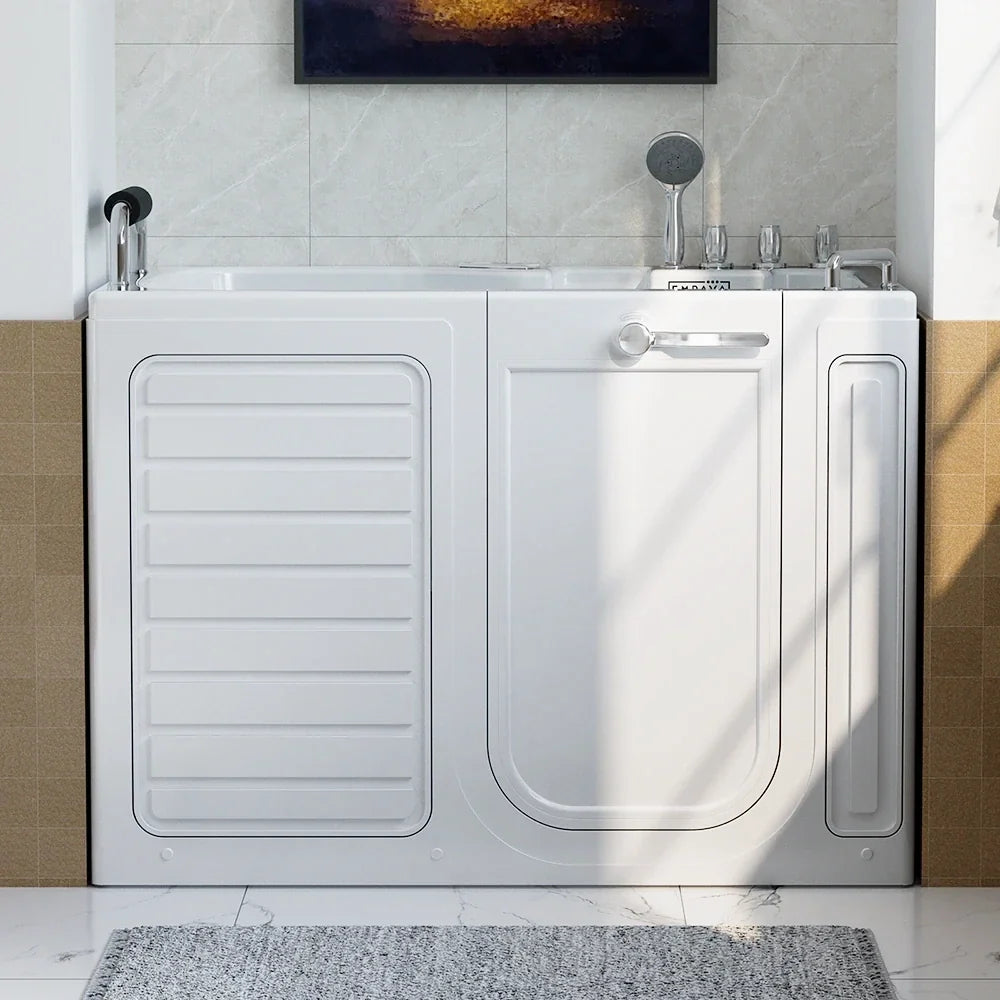Empava 54WIT08 54" Alcove Inline Heater Whirlpool Walk-In Tub 2.0 Upgraded with Right Drain