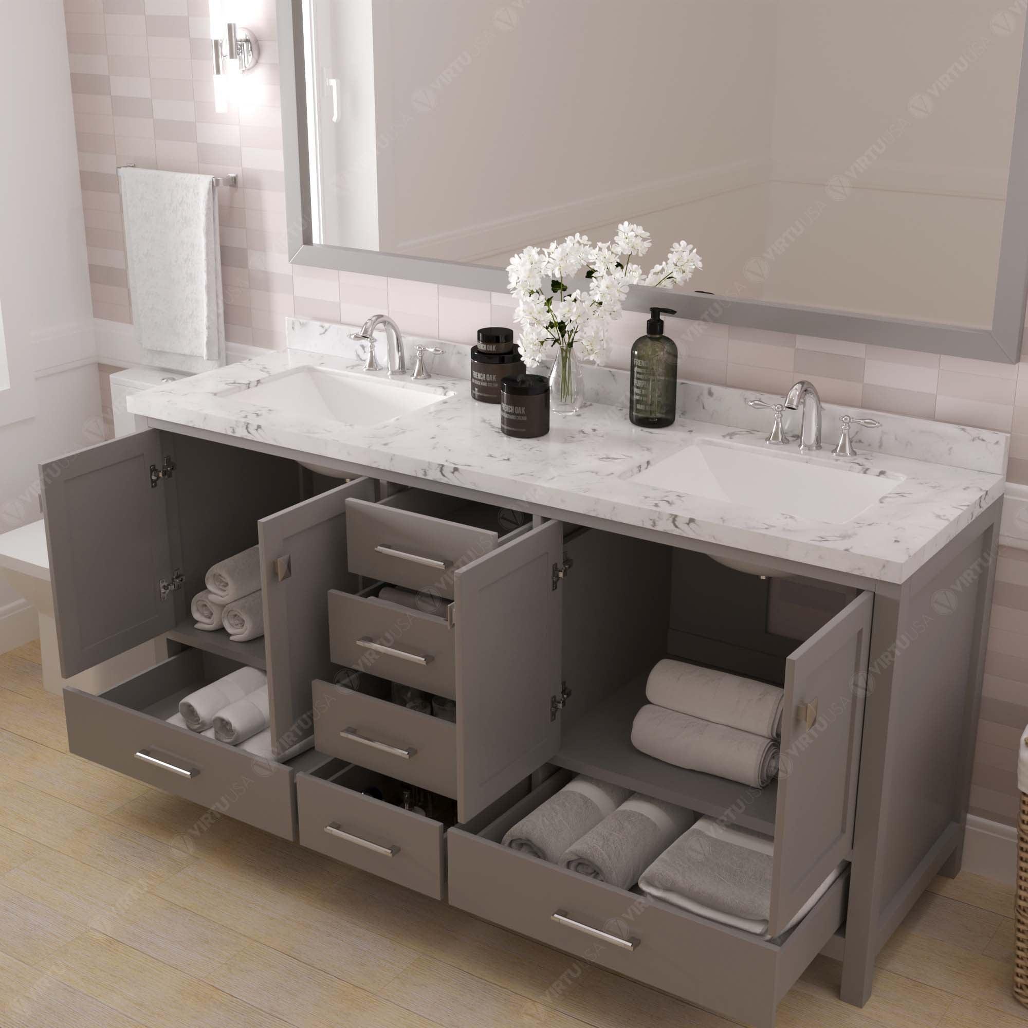 Virtu USA Caroline Avenue 72" Double Bath Vanity in Cashmere Gray (multiple options) - Bathroom Design Center