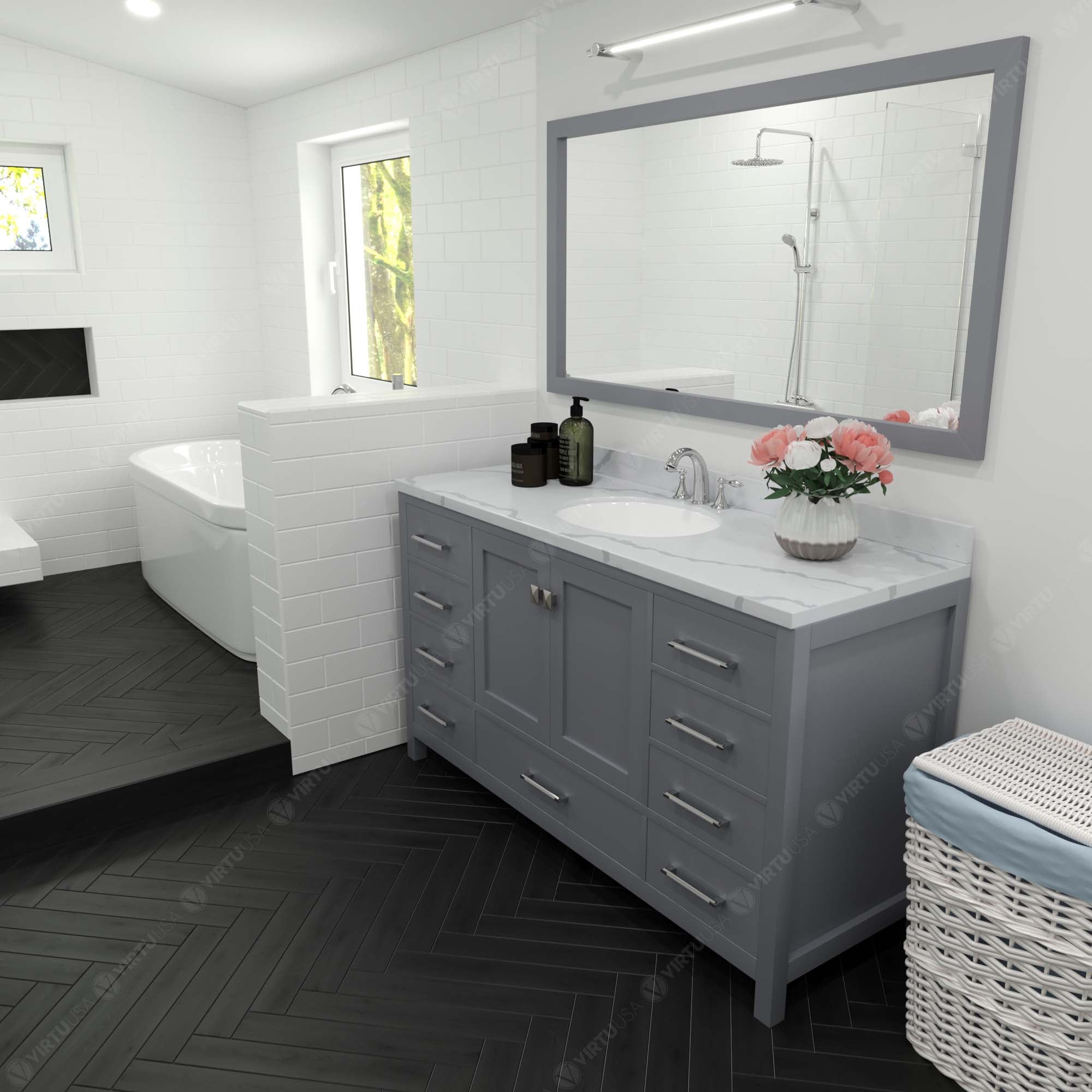 Virtu USA Caroline Avenue 60" Single Bath Vanity in Gray (multiple options)