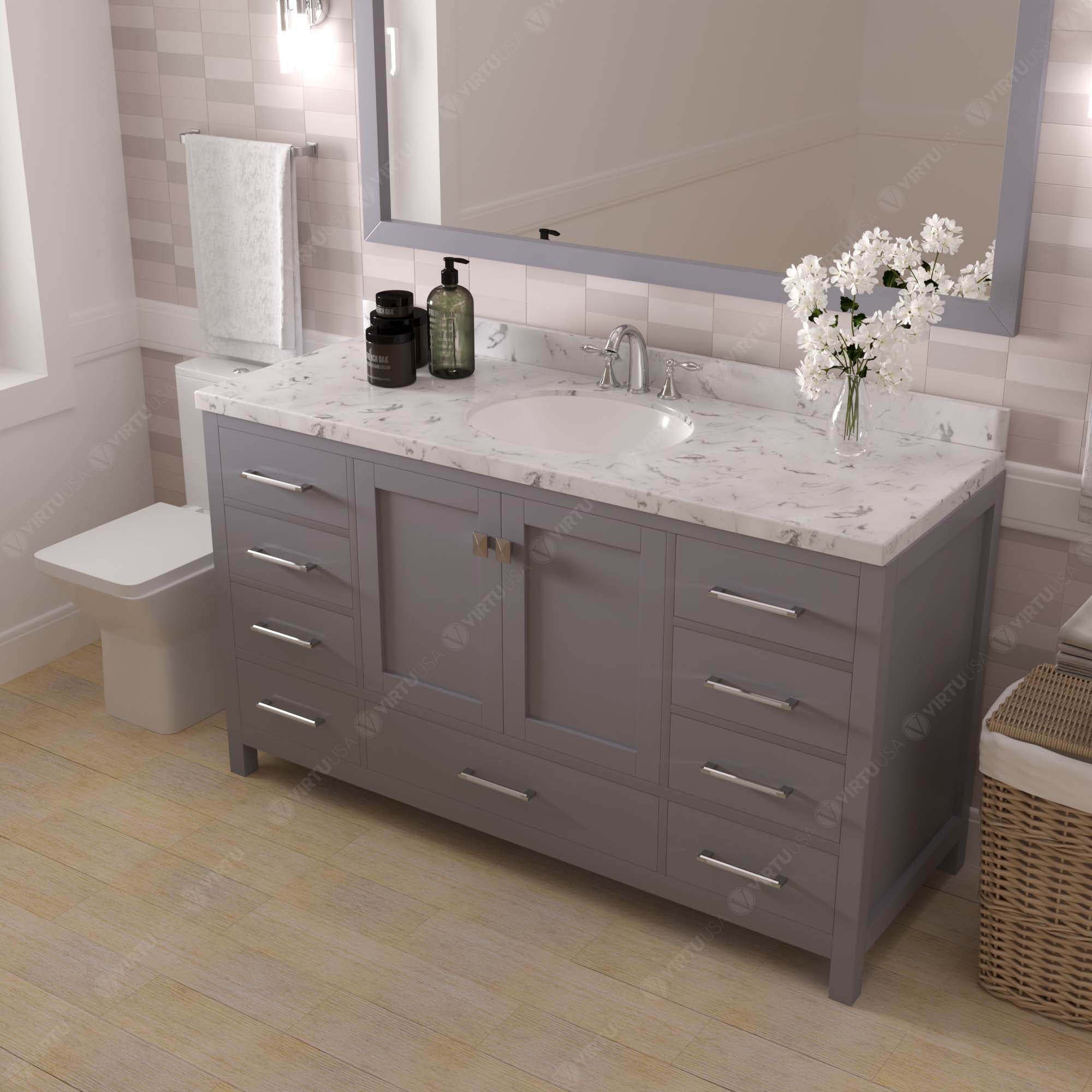 Virtu USA Caroline Avenue 60" Single Bath Vanity in Gray (multiple options)