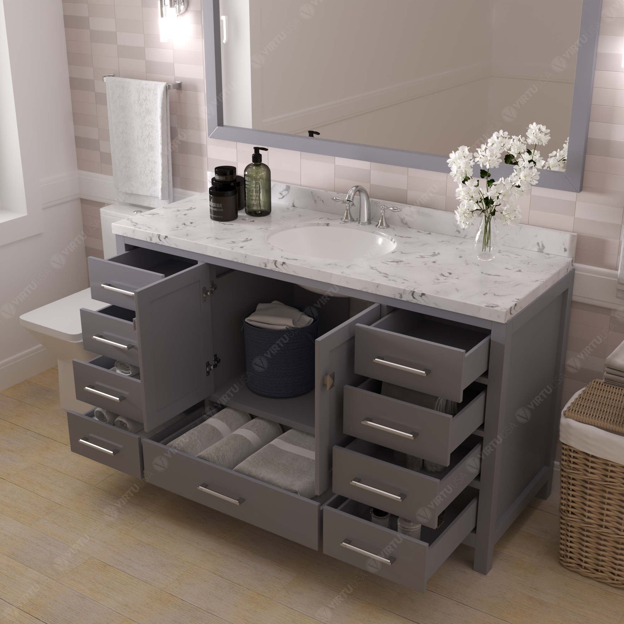 Virtu USA Caroline Avenue 60" Single Bath Vanity in Gray (multiple options)