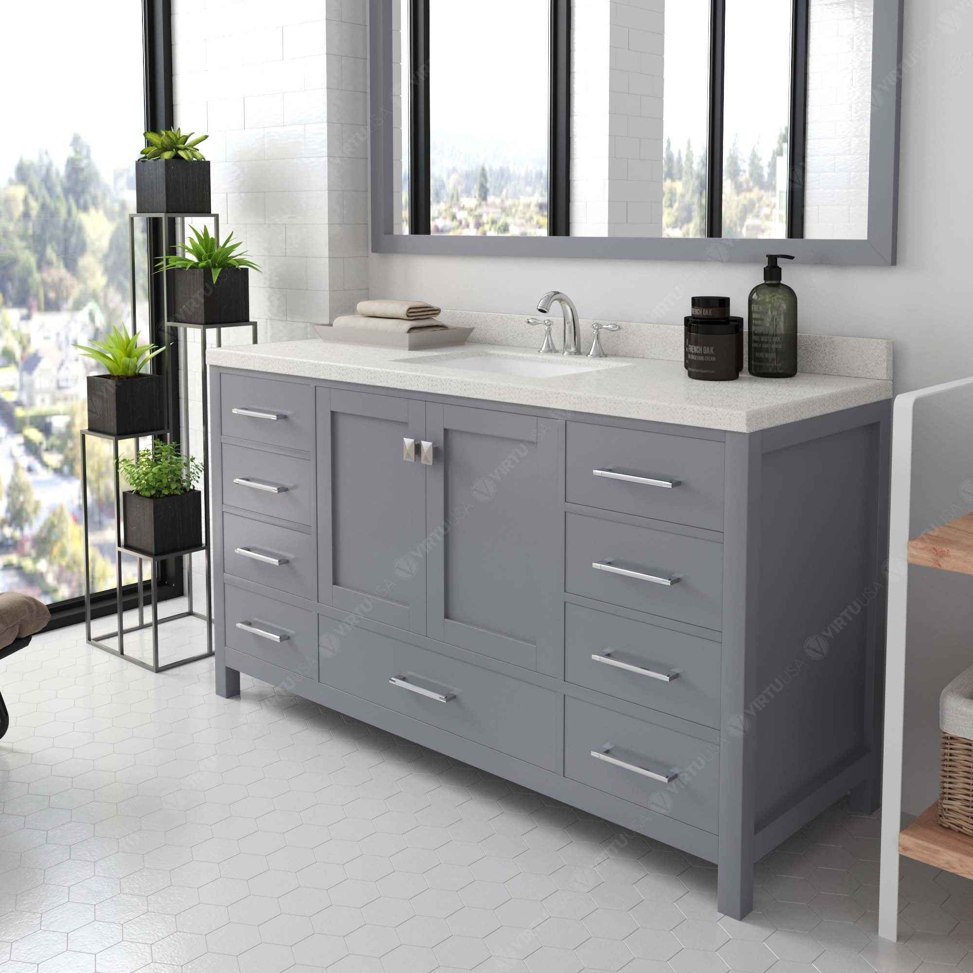 Virtu USA Caroline Avenue 60" Single Bath Vanity in Gray (multiple options)