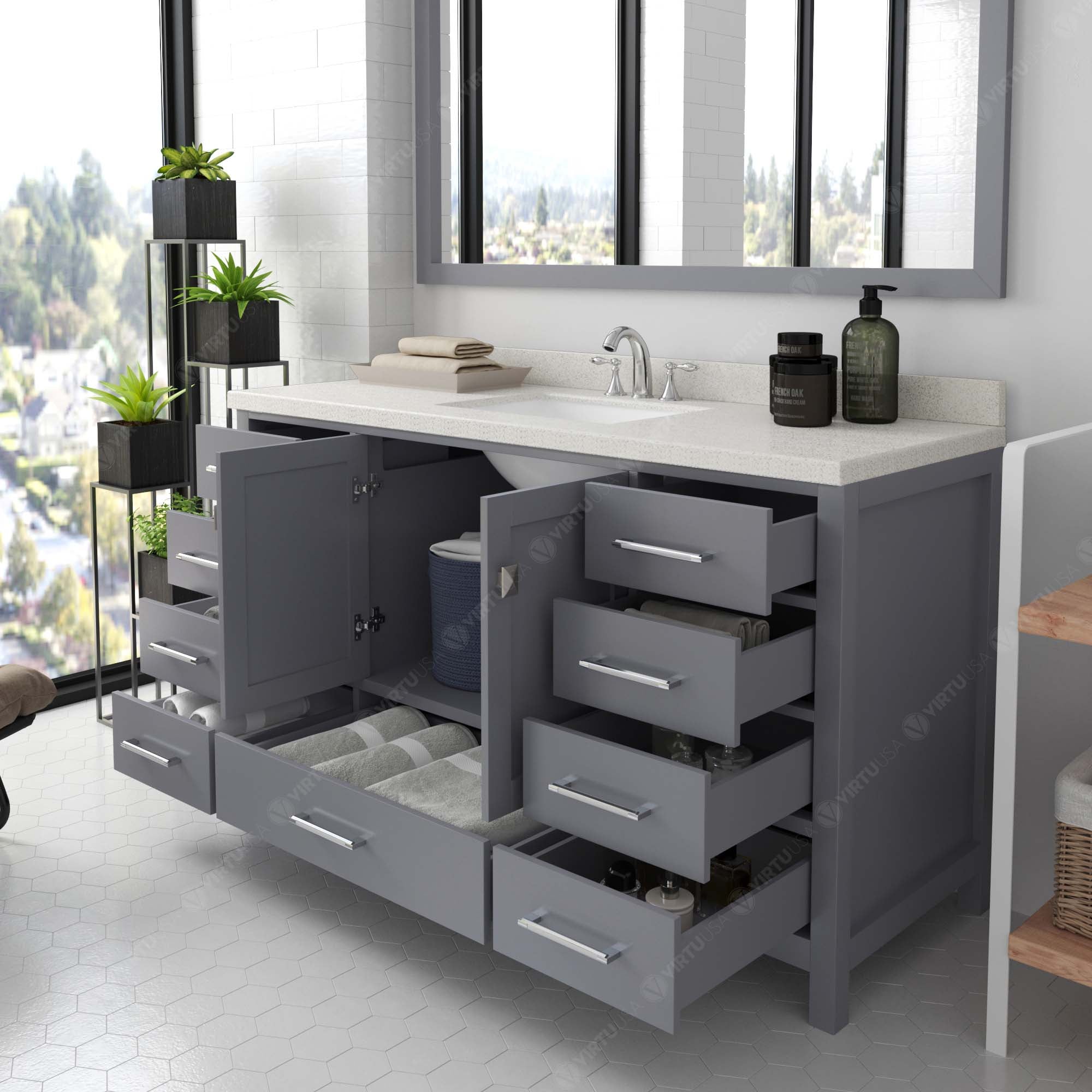 Virtu USA Caroline Avenue 60" Single Bath Vanity in Gray (multiple options)