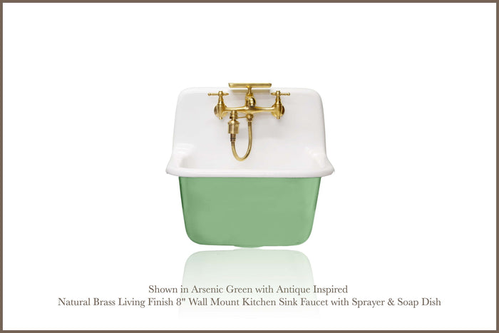 WatermarkFixtures Vintage Style Deep Utility Sink Antique Inspired High Back Cast Iron Porcelain Farm Sink
