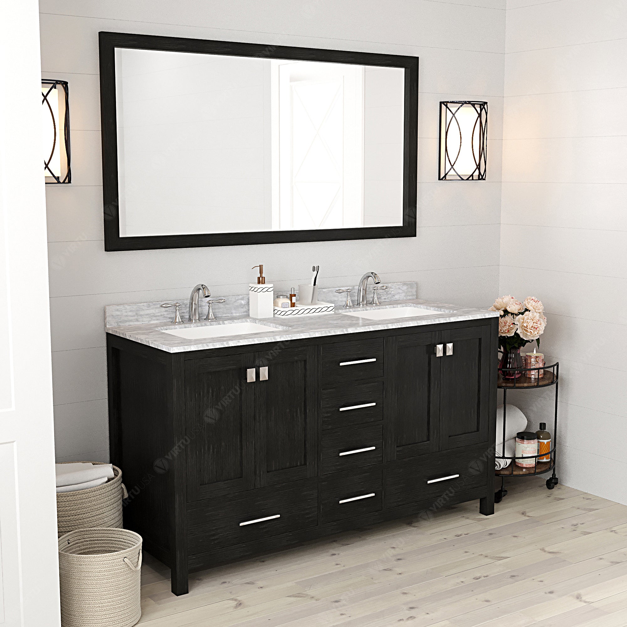 Virtu USA Caroline Premium 60" Double Bath Vanity in Zebra Gray (multiple options)